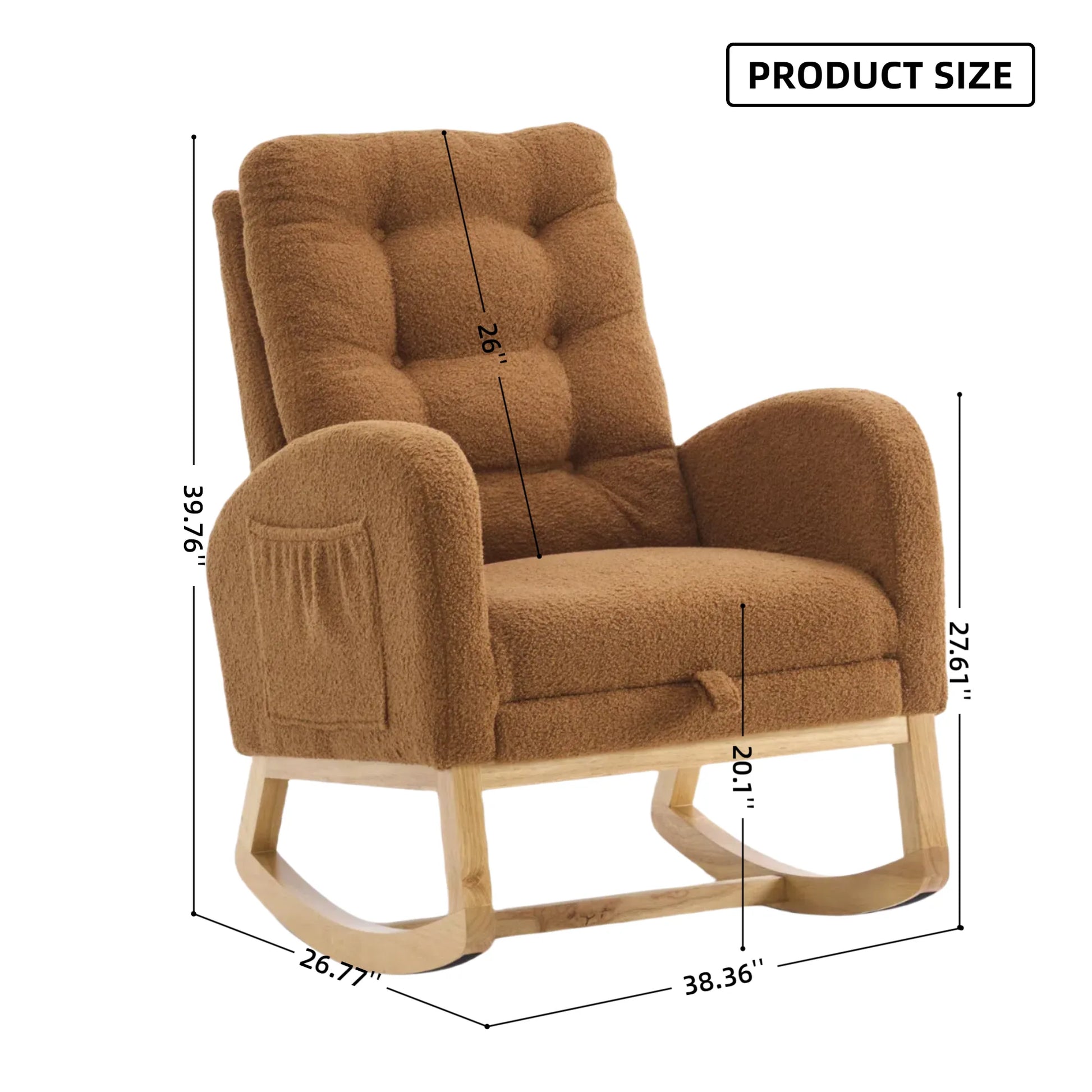 Caramel Accent Rocking Chair with Footrest High Back Rubber Wood Rocking Legs Bedroom Living Space 26.77D X 38.36W X 39.76H Inch detail view 9