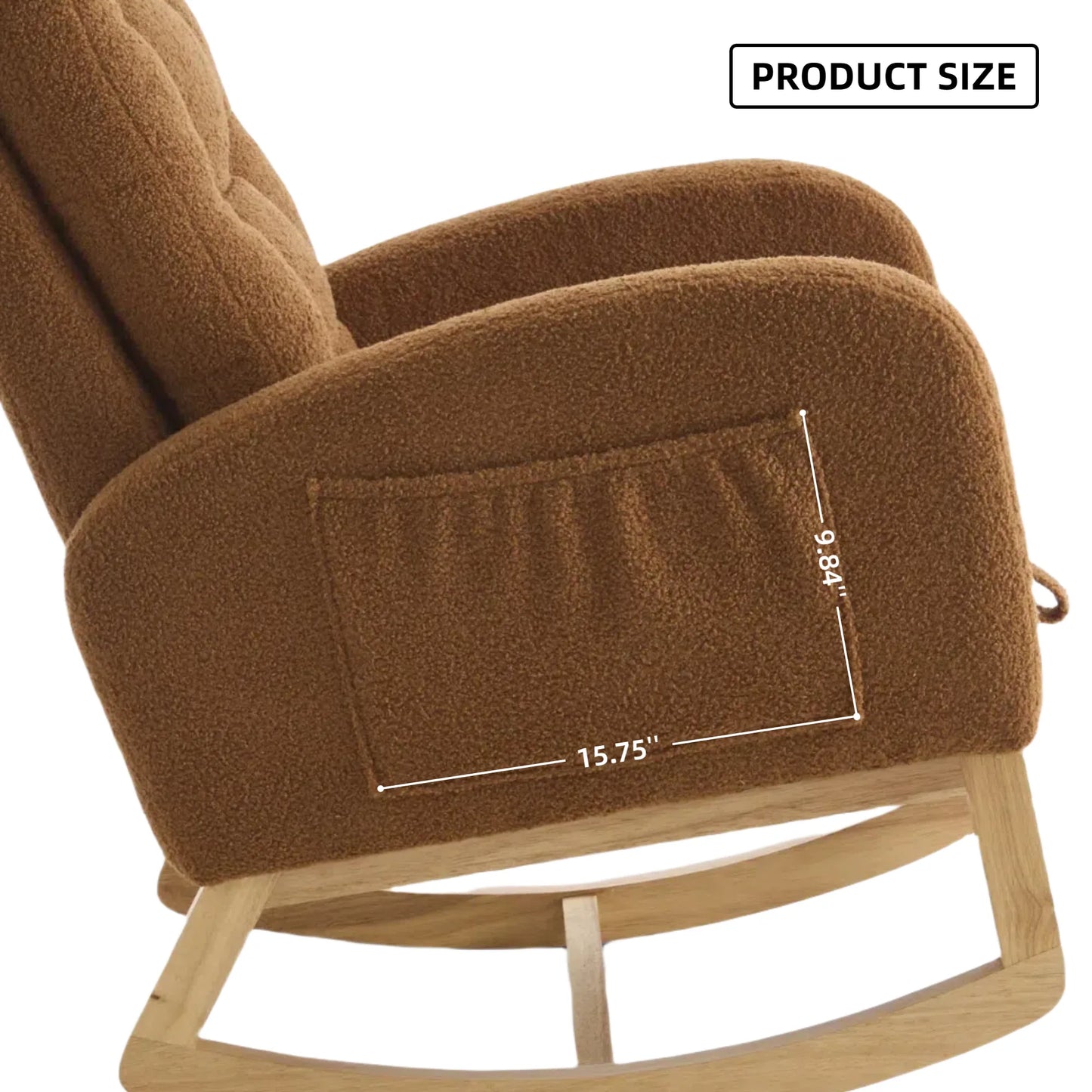 Caramel Accent Rocking Chair with Footrest High Back Rubber Wood Rocking Legs Bedroom Living Space 26.77D X 38.36W X 39.76H Inch detail view 10