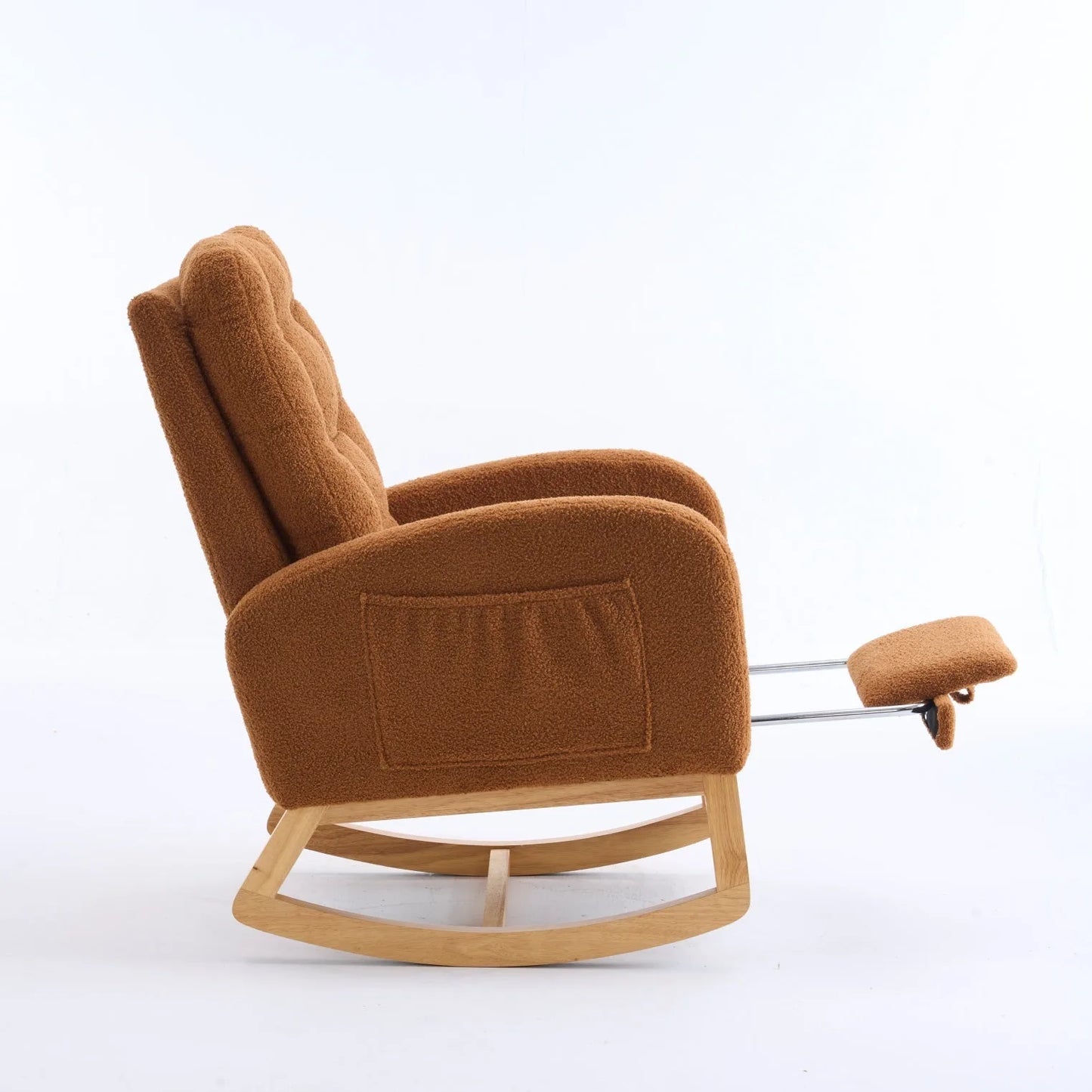 Caramel Accent Rocking Chair with Footrest High Back Rubber Wood Rocking Legs Bedroom Living Space 26.77D X 38.36W X 39.76H Inch detail view 13