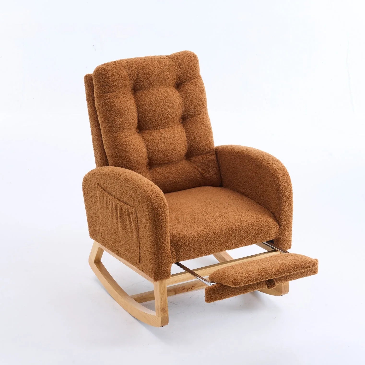 Caramel Accent Rocking Chair with Footrest High Back Rubber Wood Rocking Legs Bedroom Living Space 26.77D X 38.36W X 39.76H Inch detail view 14