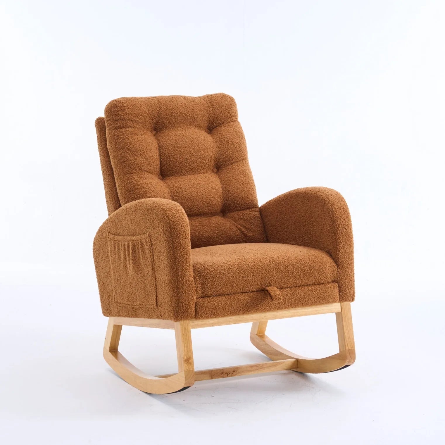 Caramel Accent Rocking Chair with Footrest High Back Rubber Wood Rocking Legs Bedroom Living Space 26.77D X 38.36W X 39.76H Inch detail view 15