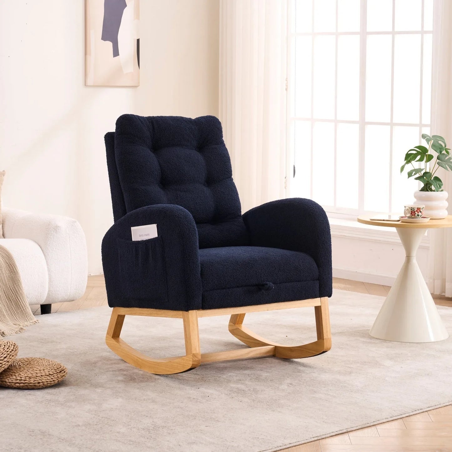 Caramel Accent Rocking Chair with Footrest High Back Rubber Wood Rocking Legs Bedroom Living Space 26.77D X 38.36W X 39.76H Inch detail view 16