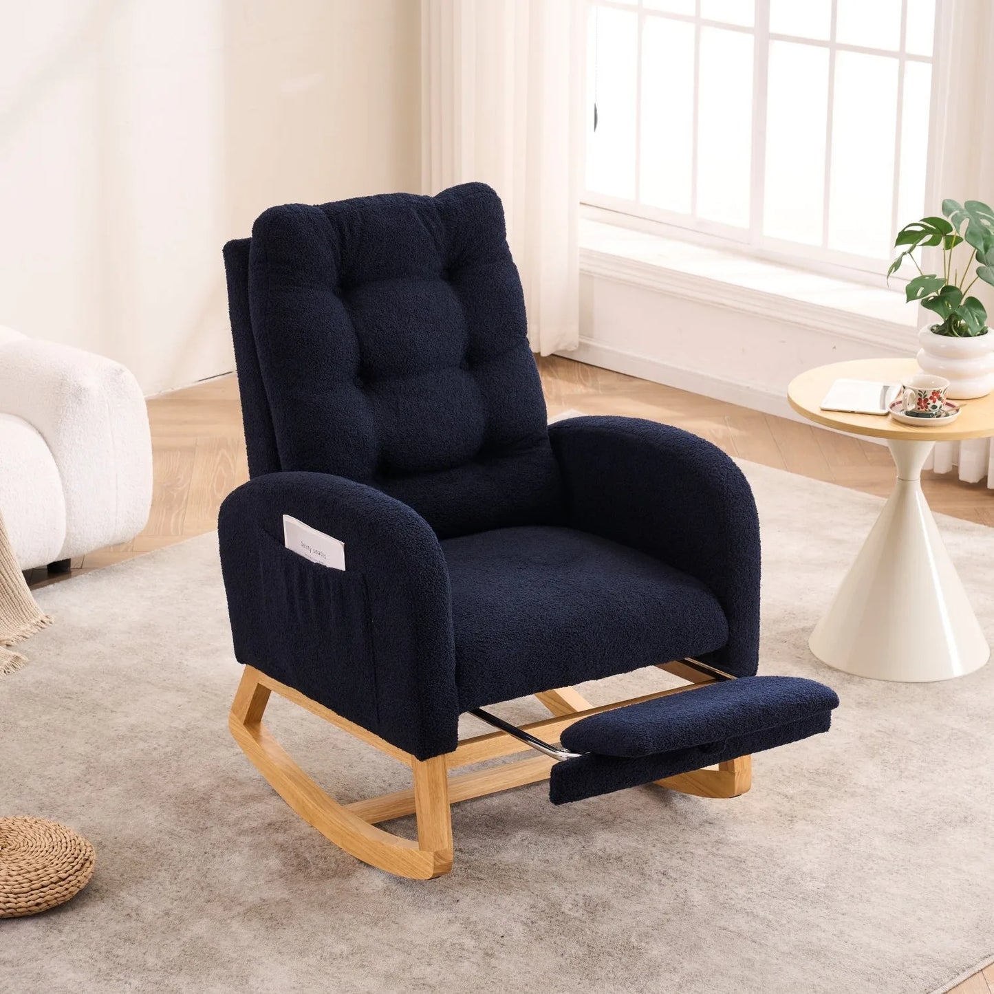 Caramel Accent Rocking Chair with Footrest High Back Rubber Wood Rocking Legs Bedroom Living Space 26.77D X 38.36W X 39.76H Inch detail view 17