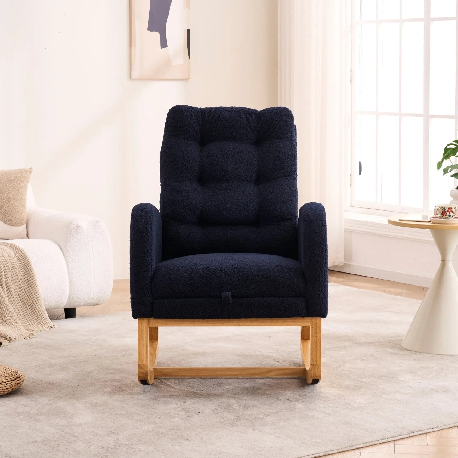 Caramel Accent Rocking Chair with Footrest High Back Rubber Wood Rocking Legs Bedroom Living Space 26.77D X 38.36W X 39.76H Inch detail view 18