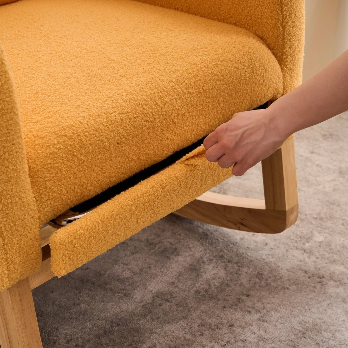 Caramel Accent Rocking Chair with Footrest High Back Rubber Wood Rocking Legs Bedroom Living Space 26.77D X 38.36W X 39.76H Inch detail view 32