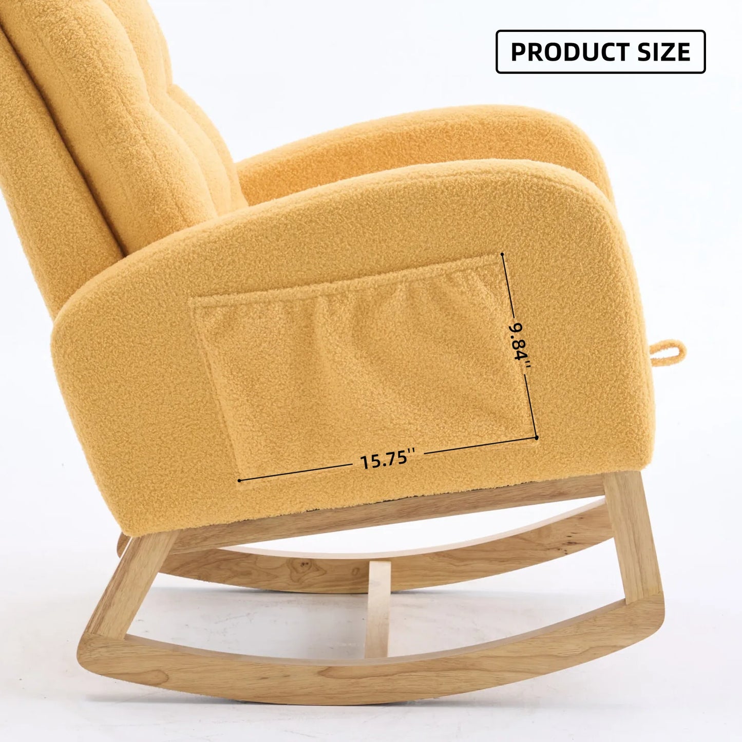 Caramel Accent Rocking Chair with Footrest High Back Rubber Wood Rocking Legs Bedroom Living Space 26.77D X 38.36W X 39.76H Inch detail view 37