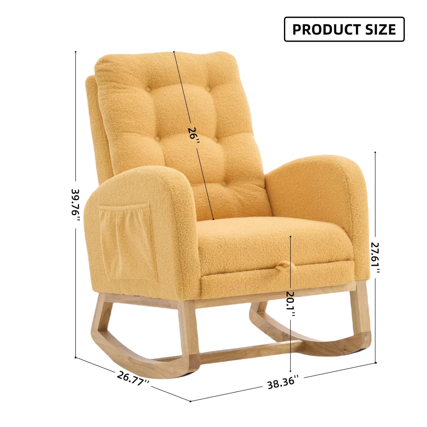 Caramel Accent Rocking Chair with Footrest High Back Rubber Wood Rocking Legs Bedroom Living Space 26.77D X 38.36W X 39.76H Inch detail view 38