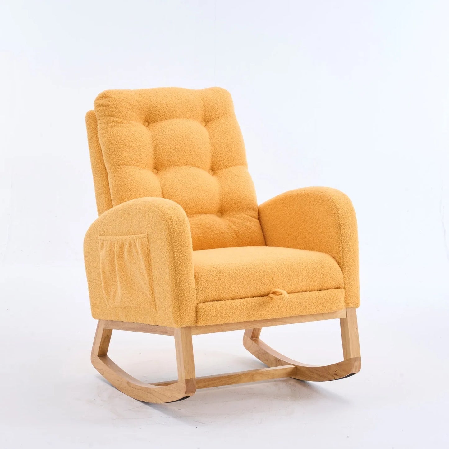 Caramel Accent Rocking Chair with Footrest High Back Rubber Wood Rocking Legs Bedroom Living Space 26.77D X 38.36W X 39.76H Inch detail view 40