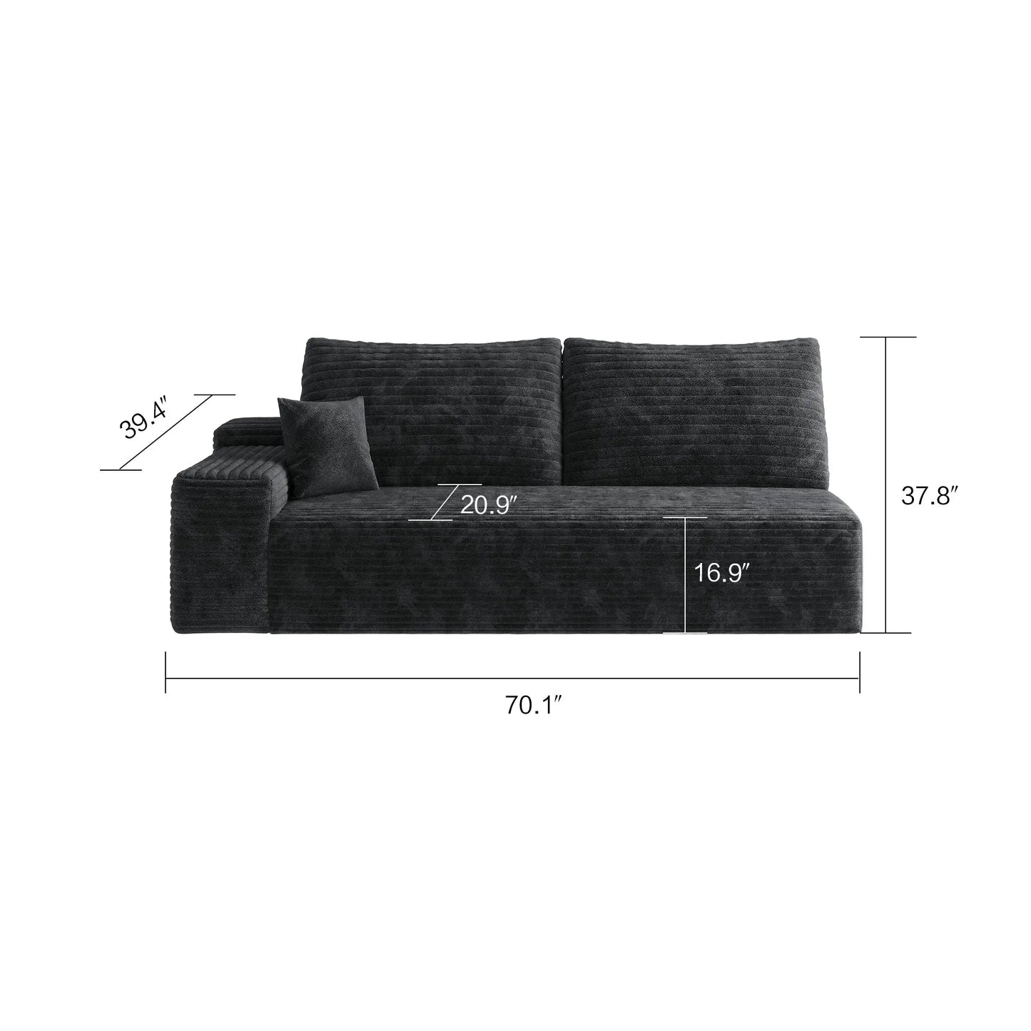 Plush Corduroy 3-Seat Sectional Sofa with Reversible Chaise detail view 4