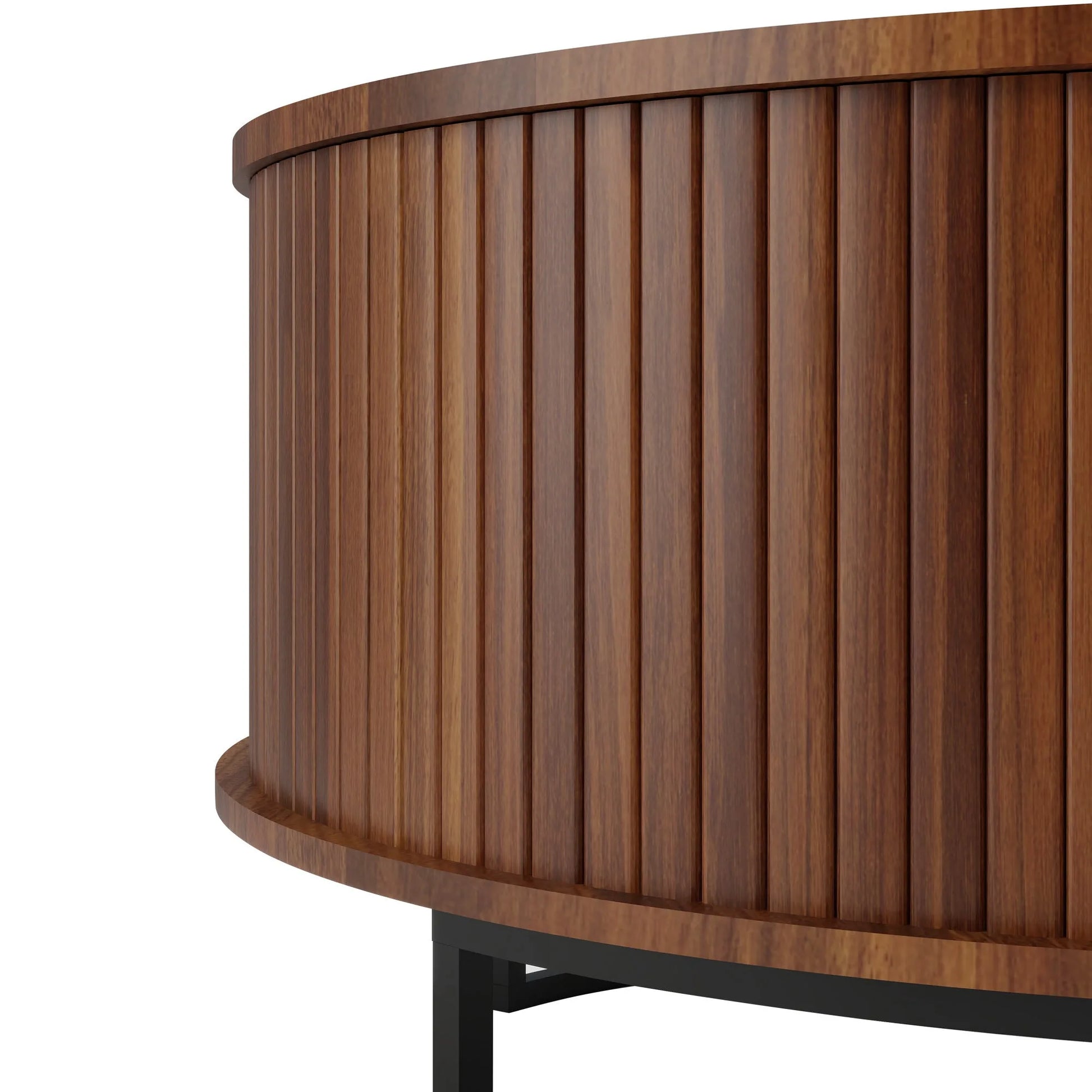 31.5' Round Coffee Table with Storage, Fluted Lift Top Center Table, Midcentury Modern Flip-top Curved Table for Living Room, Walnut detail view 9