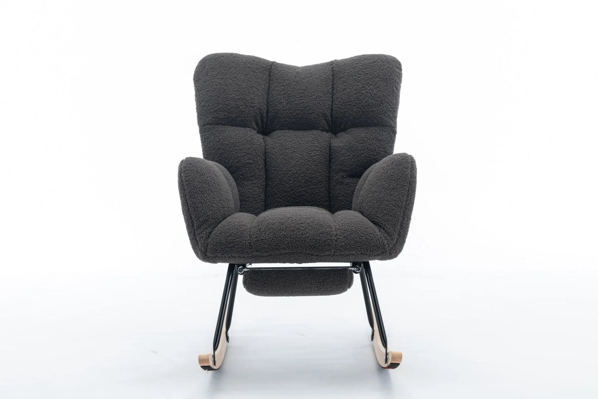 Teddy Fabric Leisure Rocking Chair With Adjustable Footstool, Nursery Rocking Chair, High Backrest, Storage Pocket On The Right Side, The Base Rocker Is Solid Wood And Metal, Dark Gray detail view 24