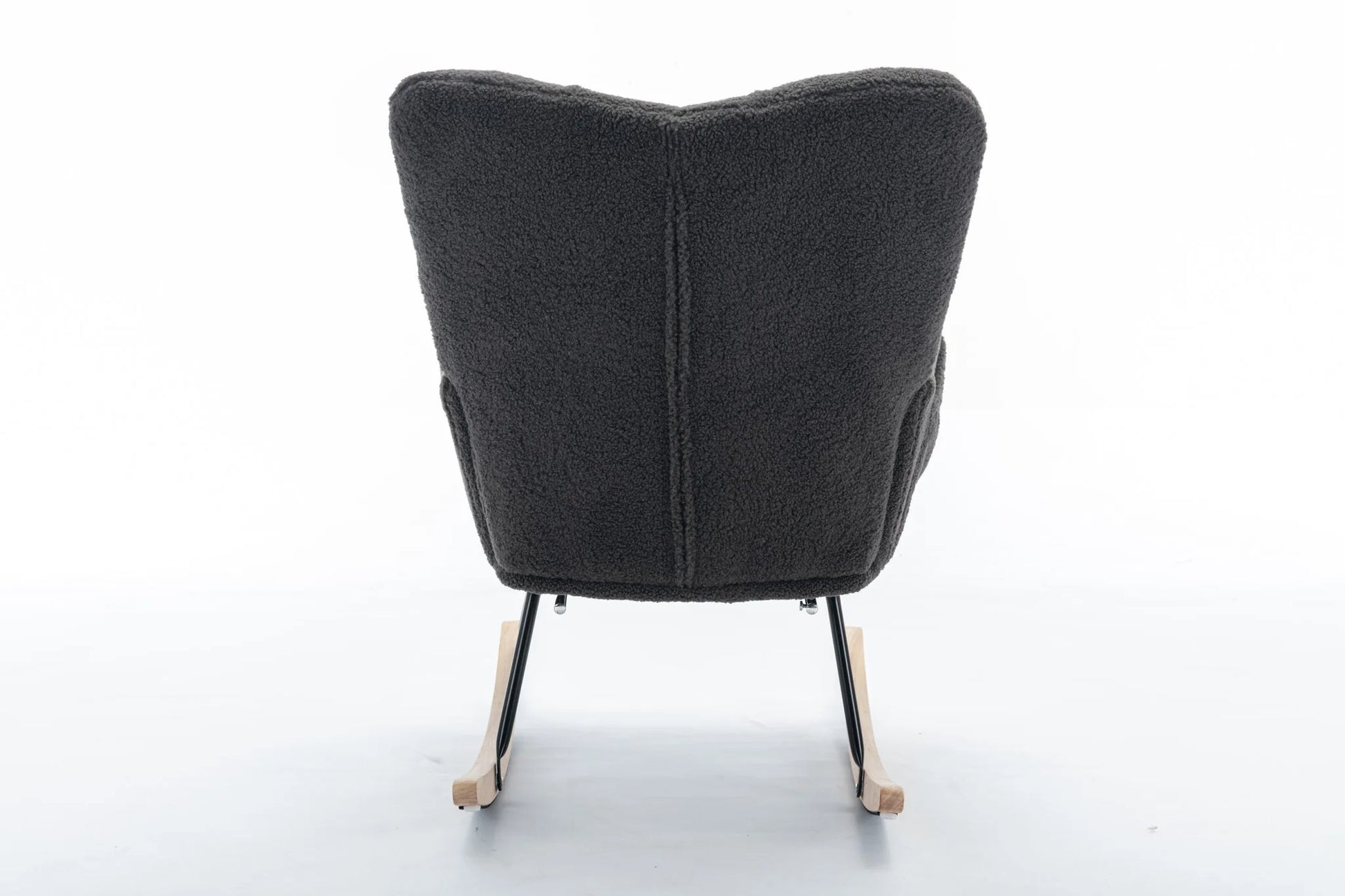 Teddy Fabric Leisure Rocking Chair With Adjustable Footstool, Nursery Rocking Chair, High Backrest, Storage Pocket On The Right Side, The Base Rocker Is Solid Wood And Metal, Dark Gray detail view 26