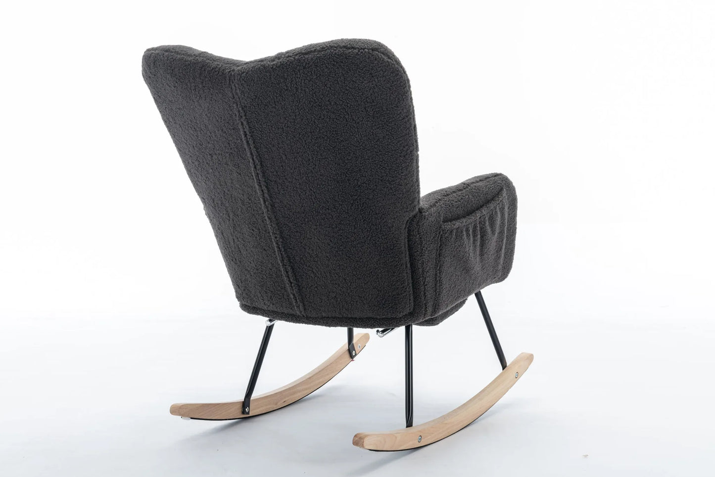 Teddy Fabric Leisure Rocking Chair With Adjustable Footstool, Nursery Rocking Chair, High Backrest, Storage Pocket On The Right Side, The Base Rocker Is Solid Wood And Metal, Dark Gray detail view 27