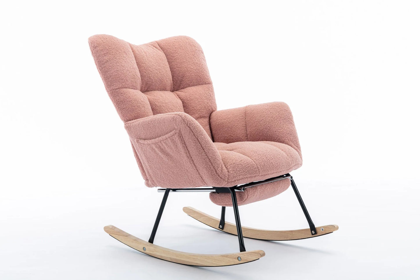 Teddy Fabric Leisure Rocking Chair With Adjustable Footstool, Nursery Rocking Chair, High Backrest, Storage Pocket On The Right Side, The Base Rocker Is Solid Wood And Metal, Dark Gray detail view 50