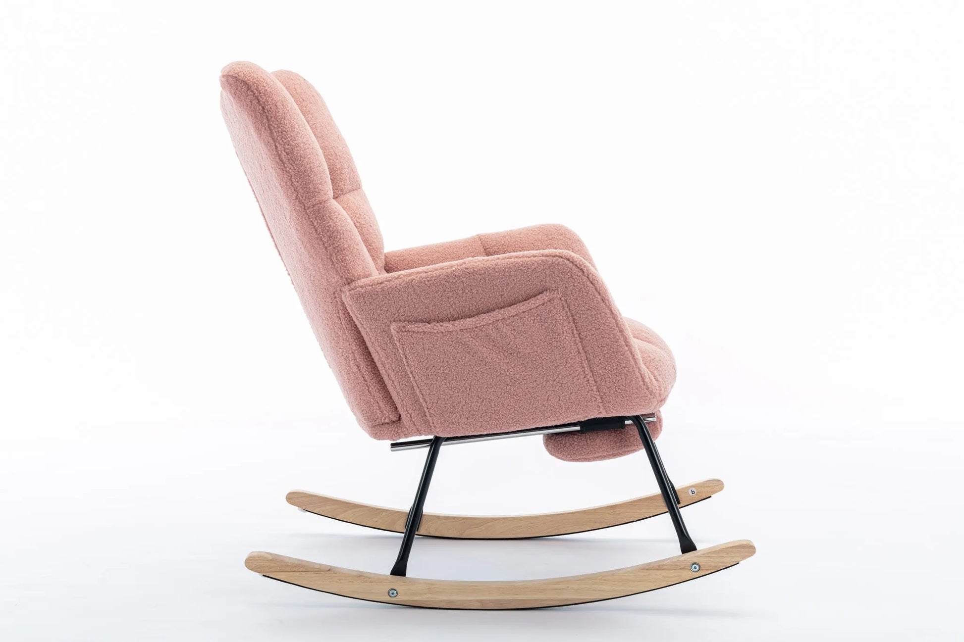 Teddy Fabric Leisure Rocking Chair With Adjustable Footstool, Nursery Rocking Chair, High Backrest, Storage Pocket On The Right Side, The Base Rocker Is Solid Wood And Metal, Dark Gray detail view 51