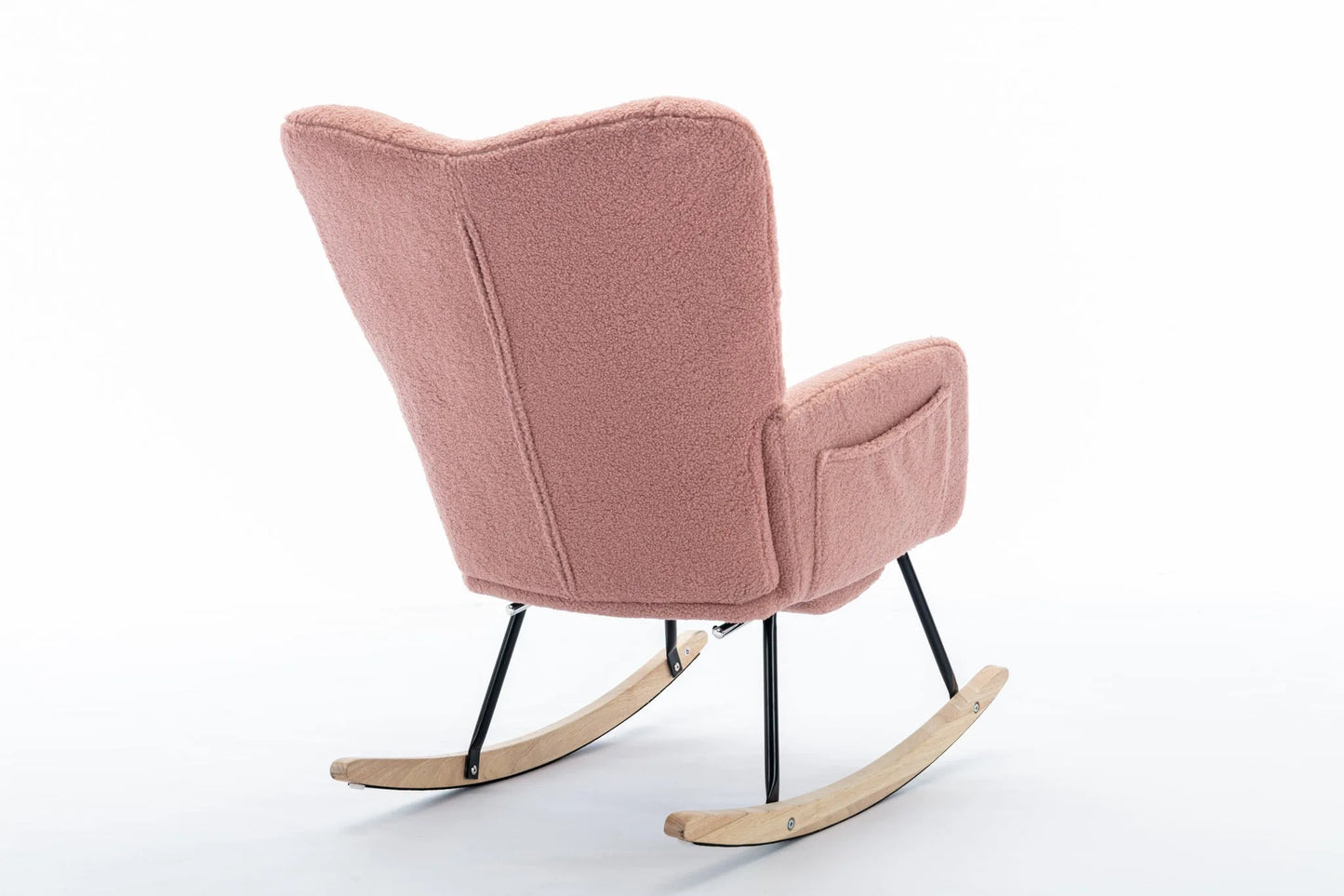 Teddy Fabric Leisure Rocking Chair With Adjustable Footstool, Nursery Rocking Chair, High Backrest, Storage Pocket On The Right Side, The Base Rocker Is Solid Wood And Metal, Dark Gray detail view 54