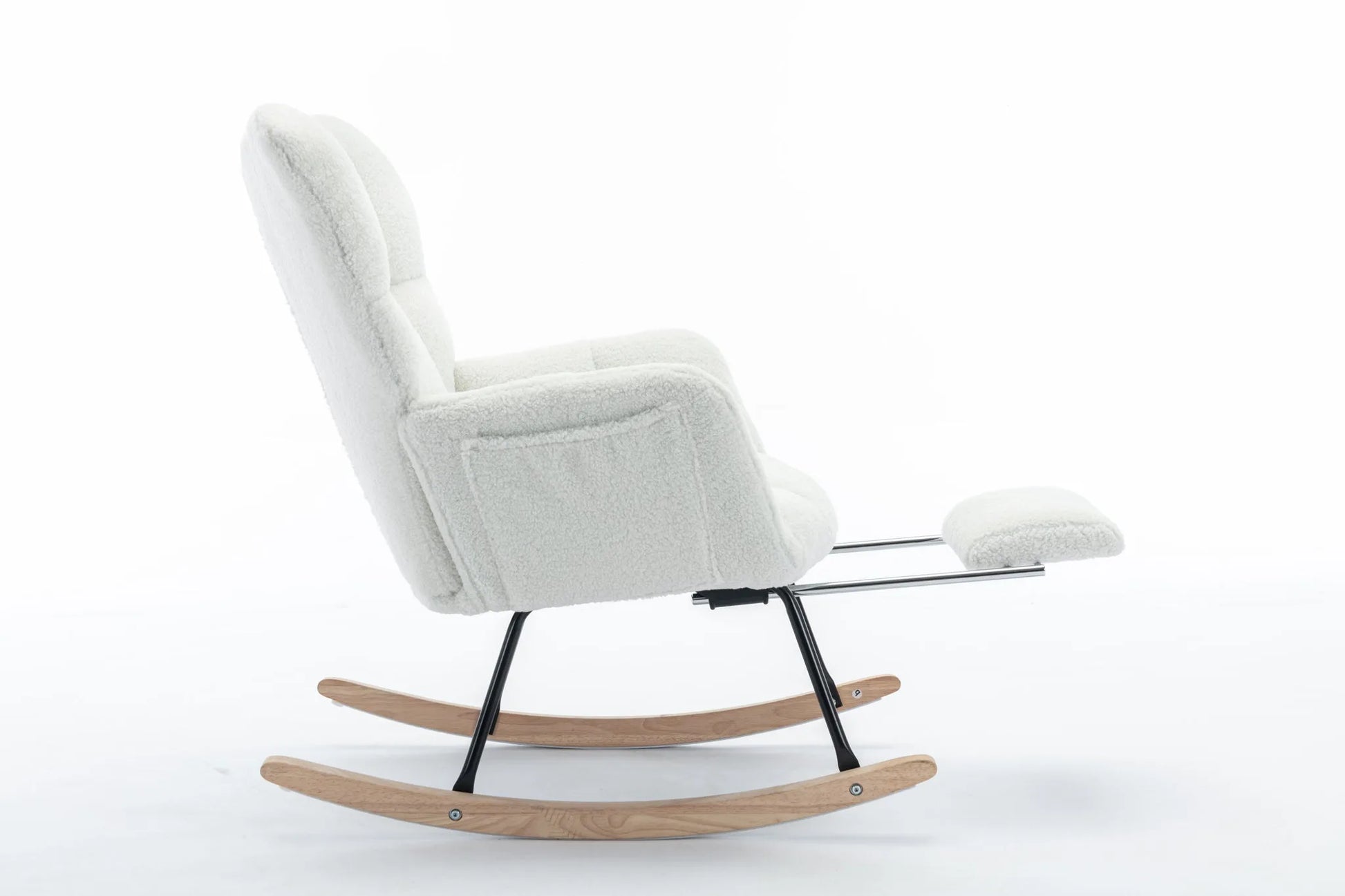 Teddy Fabric Leisure Rocking Chair With Adjustable Footstool, Nursery Rocking Chair, High Backrest, Storage Pocket On The Right Side, The Base Rocker Is Solid Wood And Metal, Dark Gray detail view 76