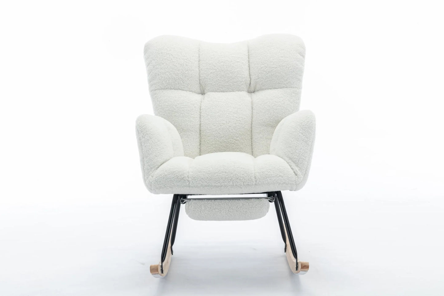 Teddy Fabric Leisure Rocking Chair With Adjustable Footstool, Nursery Rocking Chair, High Backrest, Storage Pocket On The Right Side, The Base Rocker Is Solid Wood And Metal, Dark Gray detail view 80