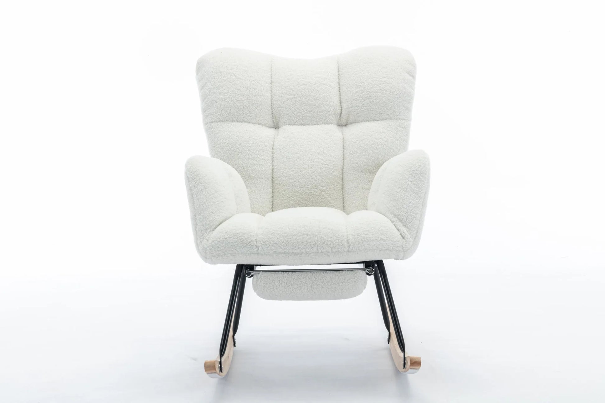 Teddy Fabric Leisure Rocking Chair With Adjustable Footstool, Nursery Rocking Chair, High Backrest, Storage Pocket On The Right Side, The Base Rocker Is Solid Wood And Metal, Dark Gray detail view 80