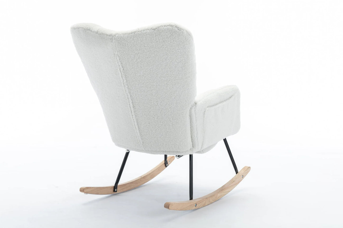 Teddy Fabric Leisure Rocking Chair With Adjustable Footstool, Nursery Rocking Chair, High Backrest, Storage Pocket On The Right Side, The Base Rocker Is Solid Wood And Metal, Dark Gray detail view 81