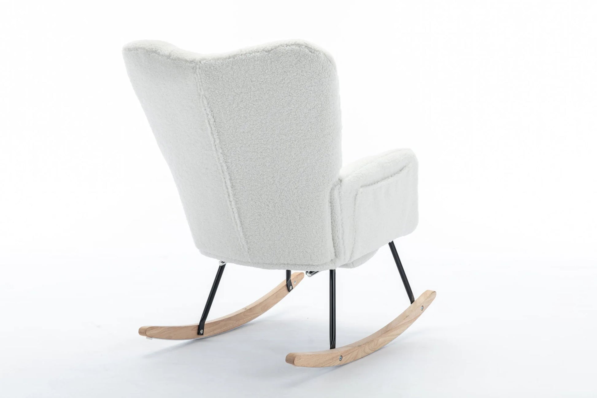 Teddy Fabric Leisure Rocking Chair With Adjustable Footstool, Nursery Rocking Chair, High Backrest, Storage Pocket On The Right Side, The Base Rocker Is Solid Wood And Metal, Dark Gray detail view 81