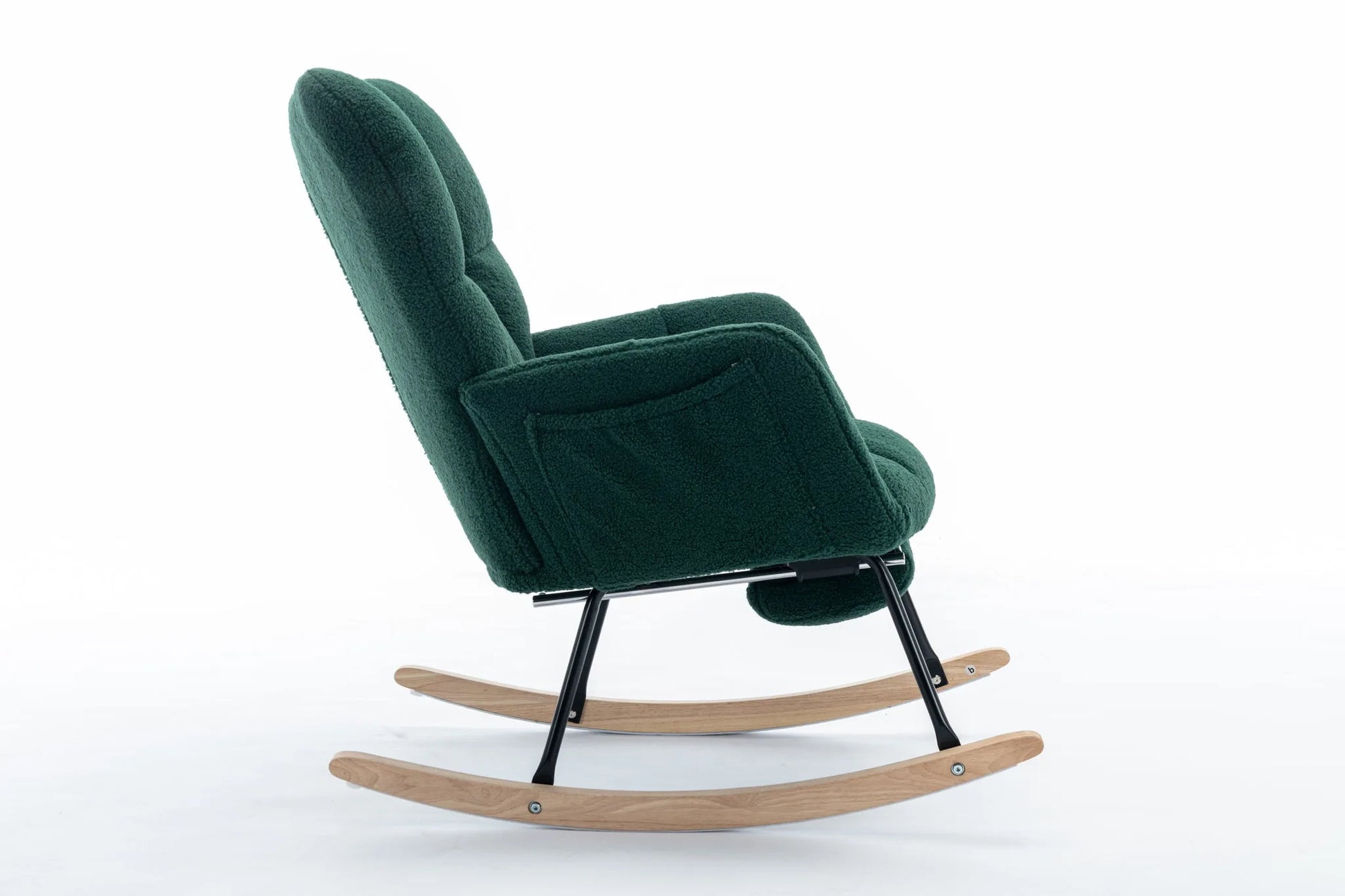 Teddy Fabric Leisure Rocking Chair With Adjustable Footstool, Nursery Rocking Chair, High Backrest, Storage Pocket On The Right Side, The Base Rocker Is Solid Wood And Metal, Dark Gray detail view 104
