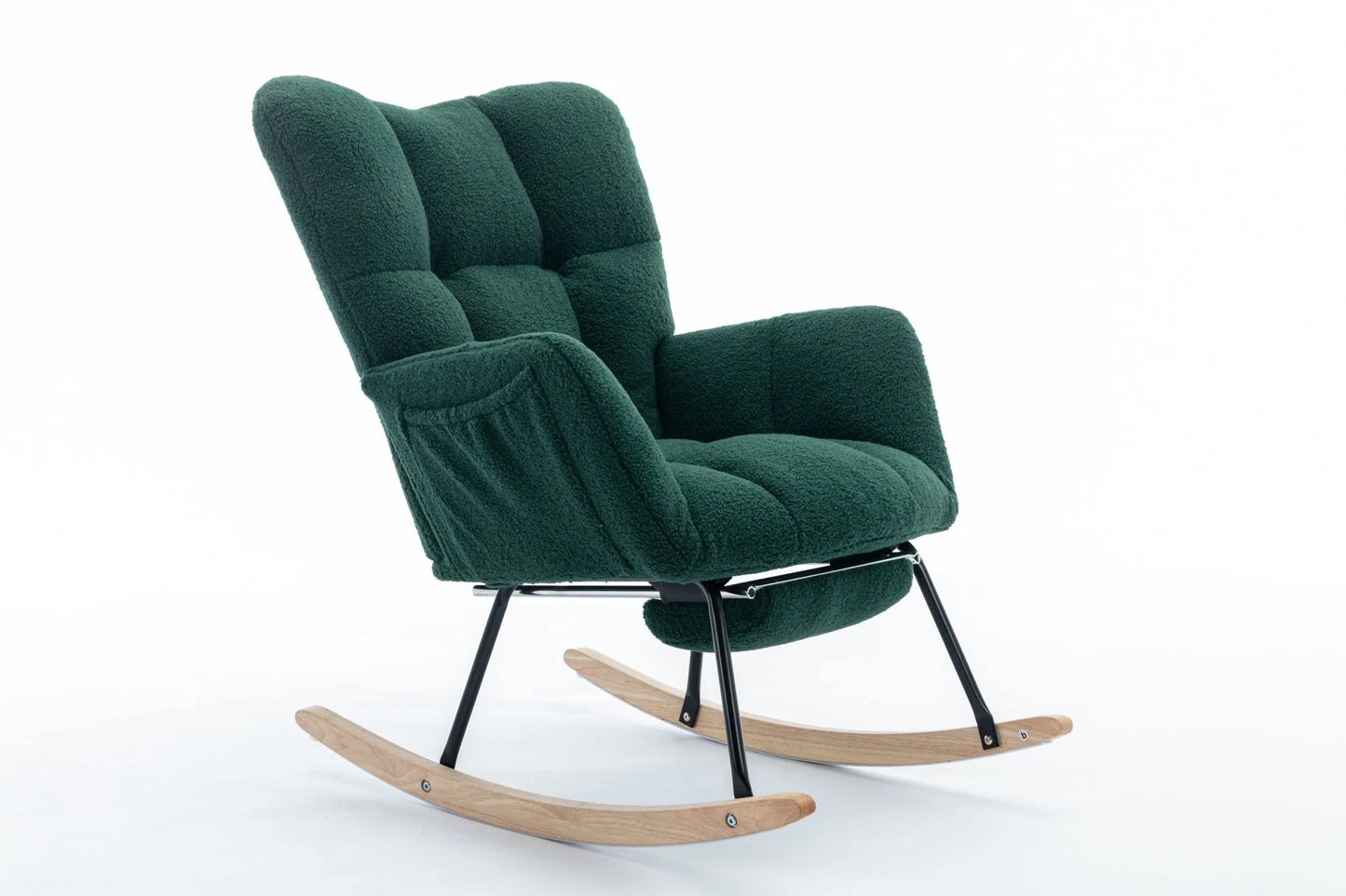 Teddy Fabric Leisure Rocking Chair With Adjustable Footstool, Nursery Rocking Chair, High Backrest, Storage Pocket On The Right Side, The Base Rocker Is Solid Wood And Metal, Dark Gray detail view 105