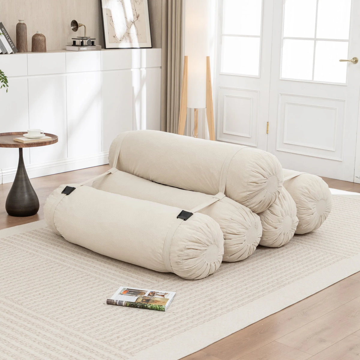 Adjustable Corduroy Floor Sofa with Configurable Straps