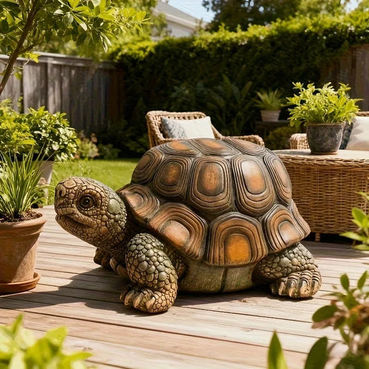 18' Garden Turtle Statue Stool, Simulated Animal Resin Sculpture, Multi-Purpose Decorative Stool for Living Room, Balcony, Office, Garden, Courtyard & Lawn lifestyle view