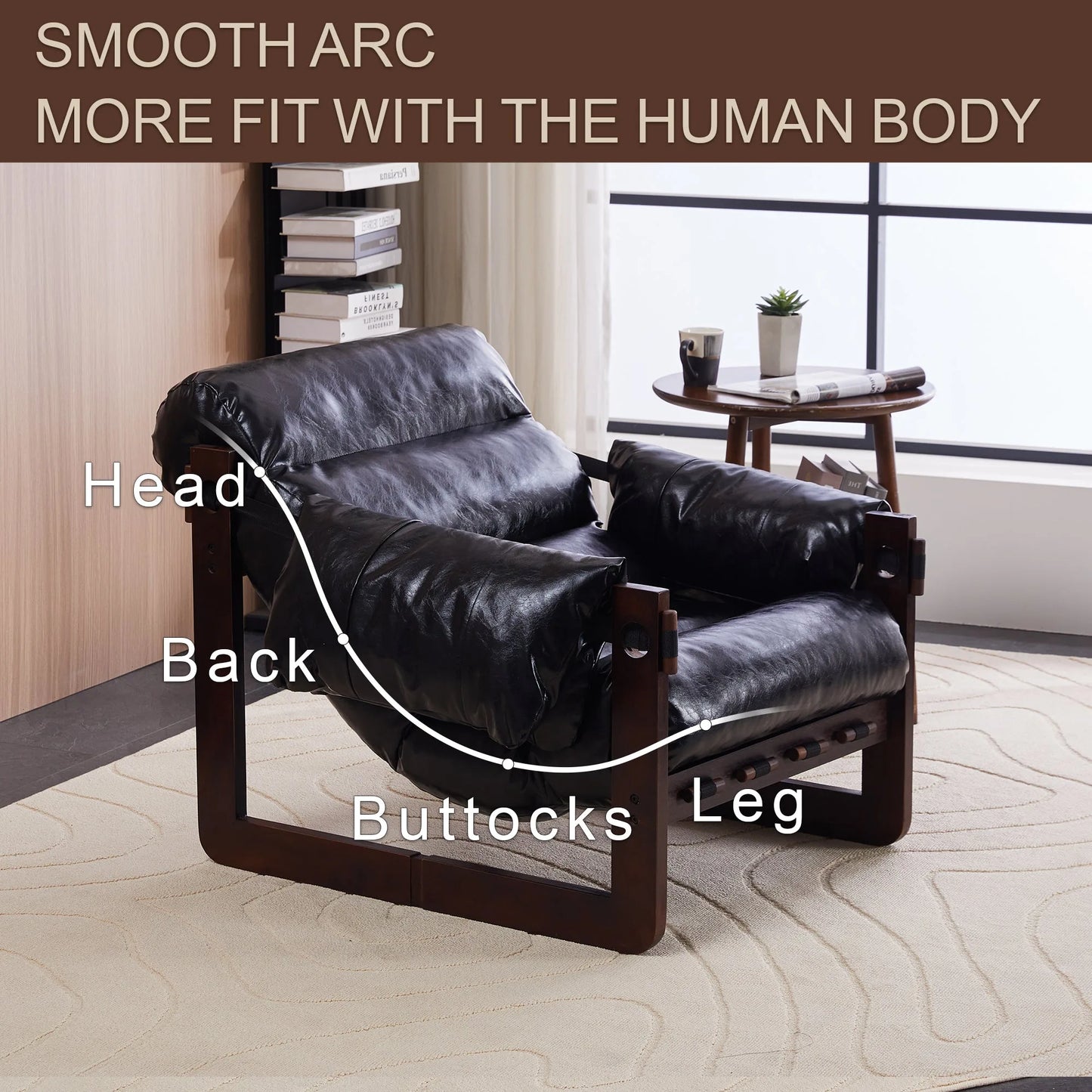 Medieval modern style lounge chair, removable armrests, vintage oil wax leather sofa chair, vintage style decorative chair, suitable for living room, study, office.Antique Black detail view 8