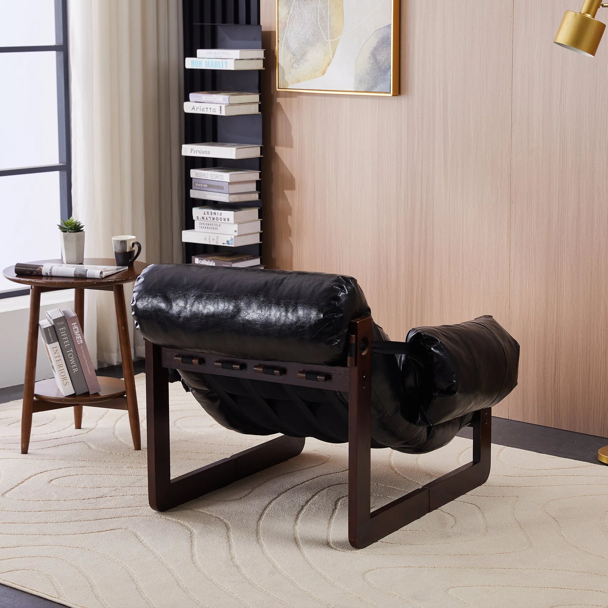 Medieval modern style lounge chair, removable armrests, vintage oil wax leather sofa chair, vintage style decorative chair, suitable for living room, study, office.Antique Black detail view 12