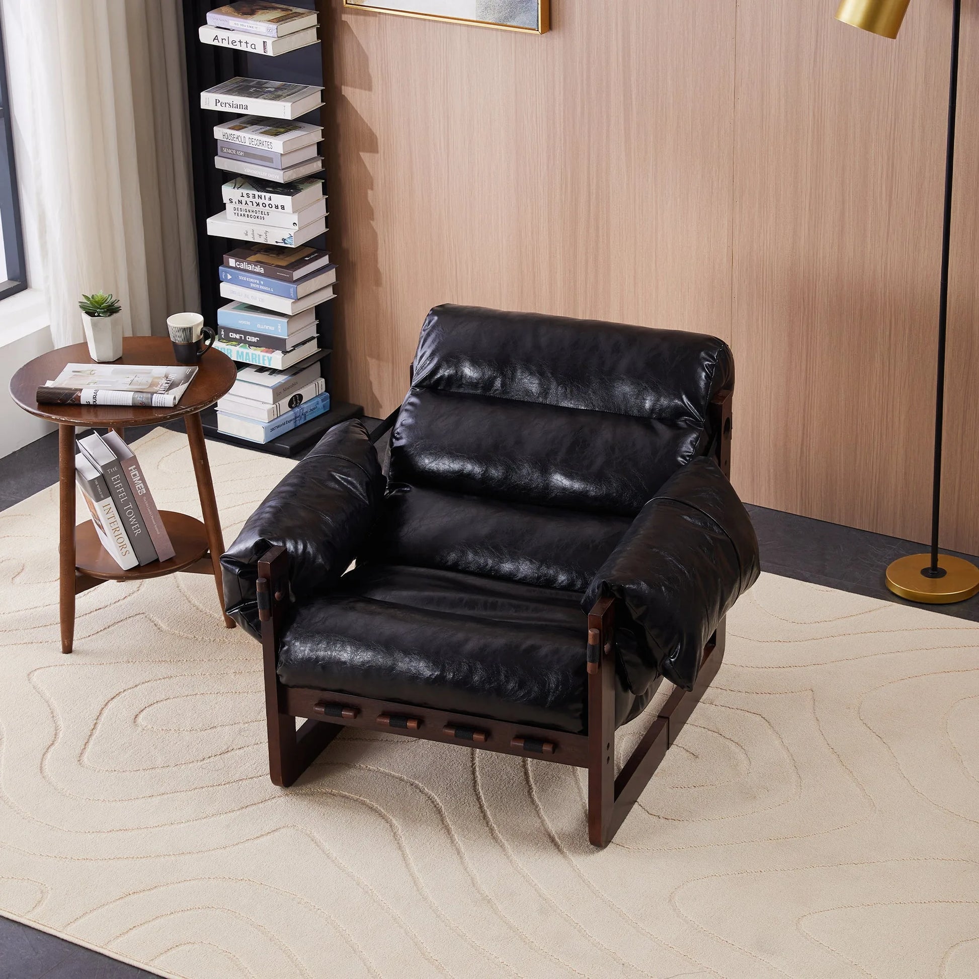 Medieval modern style lounge chair, removable armrests, vintage oil wax leather sofa chair, vintage style decorative chair, suitable for living room, study, office.Antique Black detail view 15