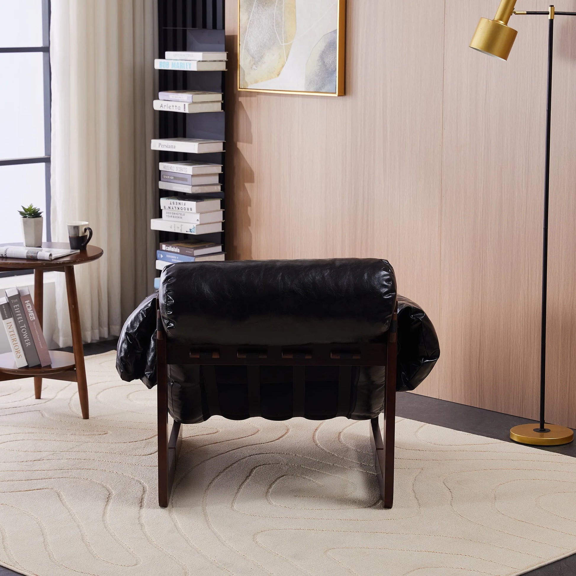 Medieval modern style lounge chair, removable armrests, vintage oil wax leather sofa chair, vintage style decorative chair, suitable for living room, study, office.Antique Black detail view 18