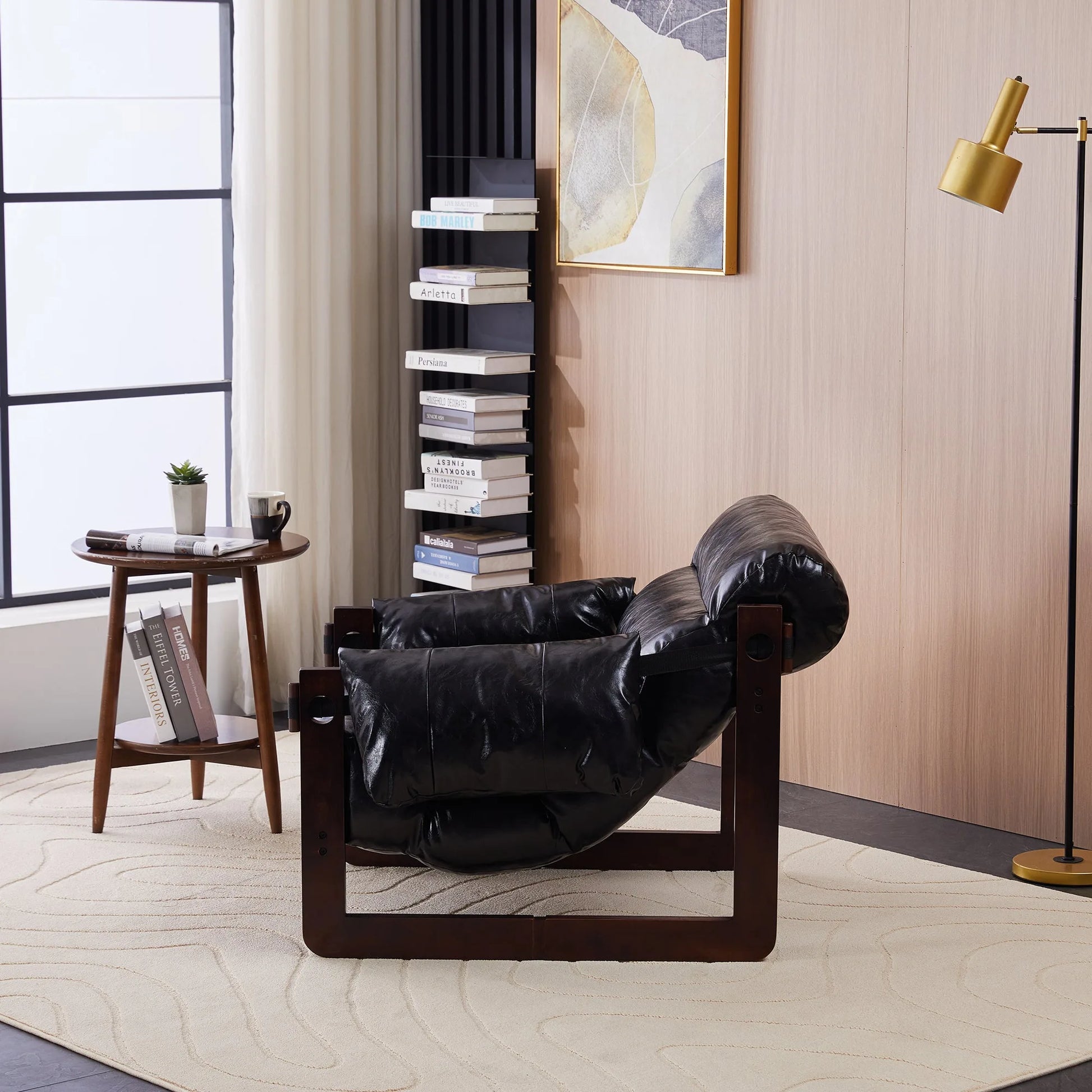 Medieval modern style lounge chair, removable armrests, vintage oil wax leather sofa chair, vintage style decorative chair, suitable for living room, study, office.Antique Black detail view 19