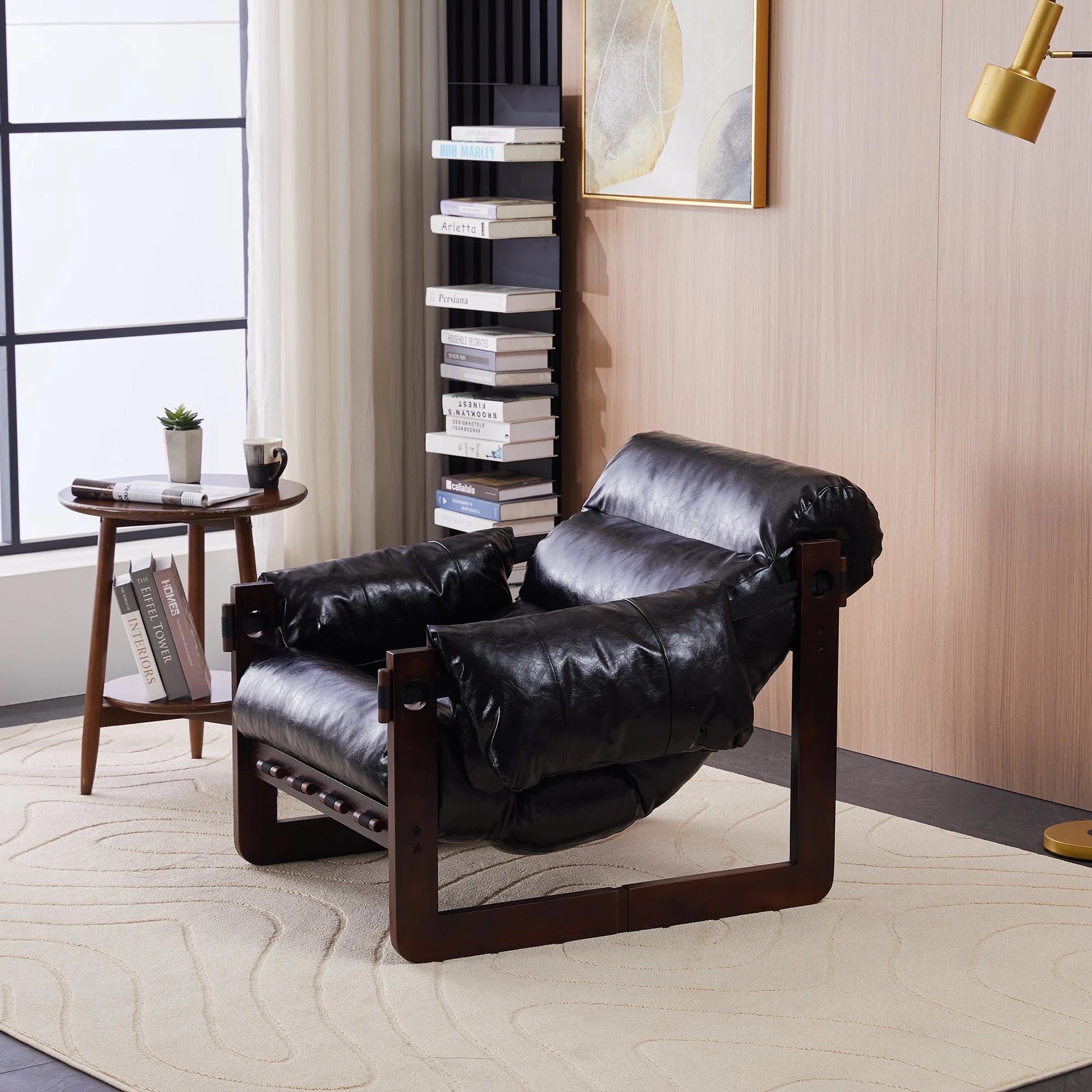 Medieval modern style lounge chair, removable armrests, vintage oil wax leather sofa chair, vintage style decorative chair, suitable for living room, study, office.Antique Black detail view 20