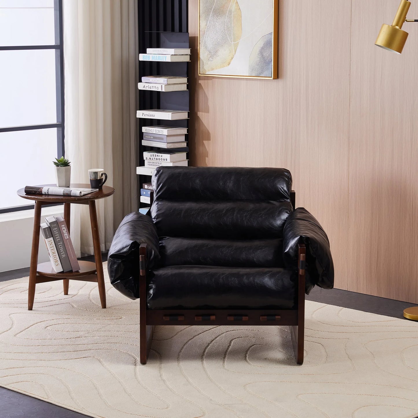 Medieval modern style lounge chair, removable armrests, vintage oil wax leather sofa chair, vintage style decorative chair, suitable for living room, study, office.Antique Black detail view 21