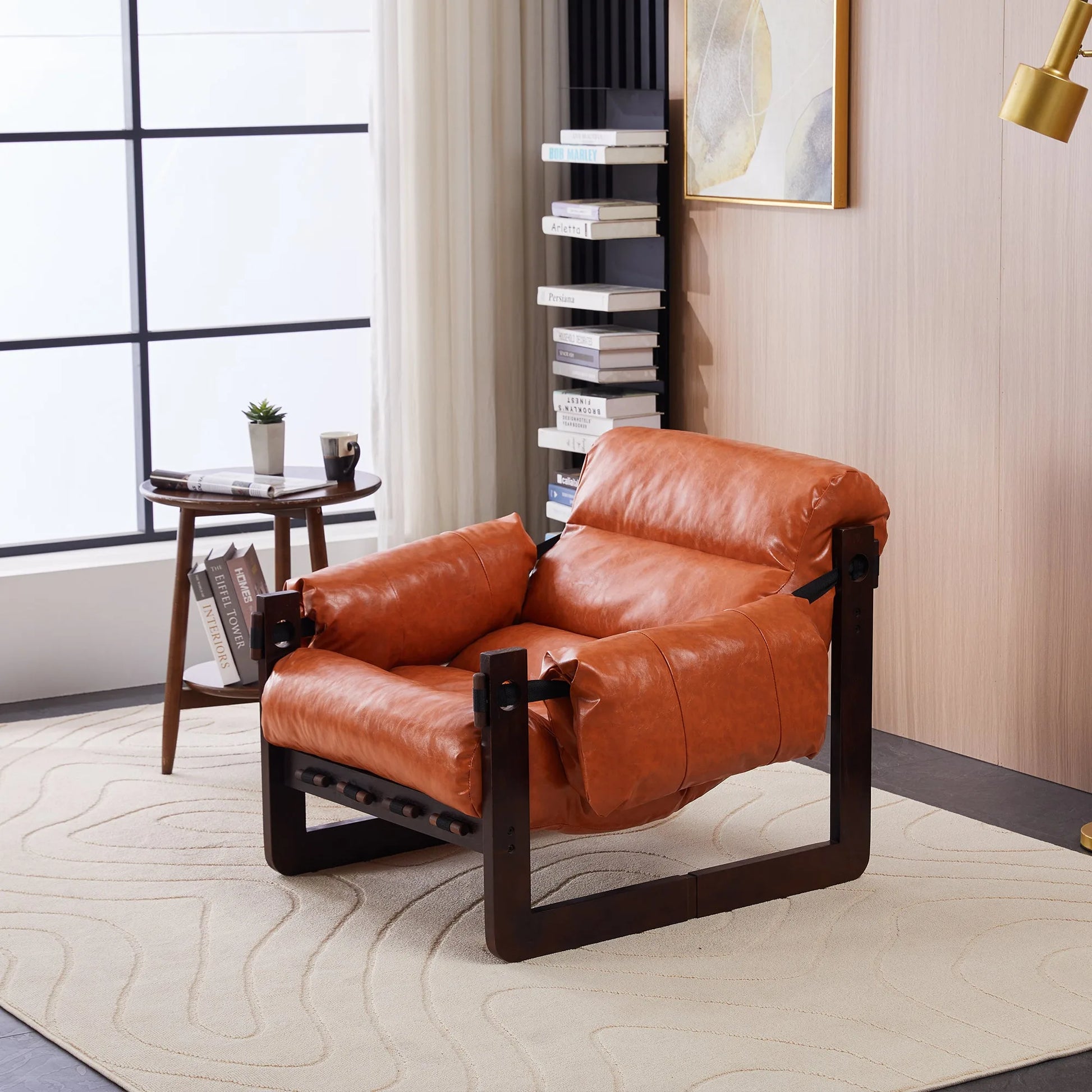 Medieval modern style lounge chair, removable armrests, vintage oil wax leather sofa chair, vintage style decorative chair, suitable for living room, study, office.Antique Black detail view 34
