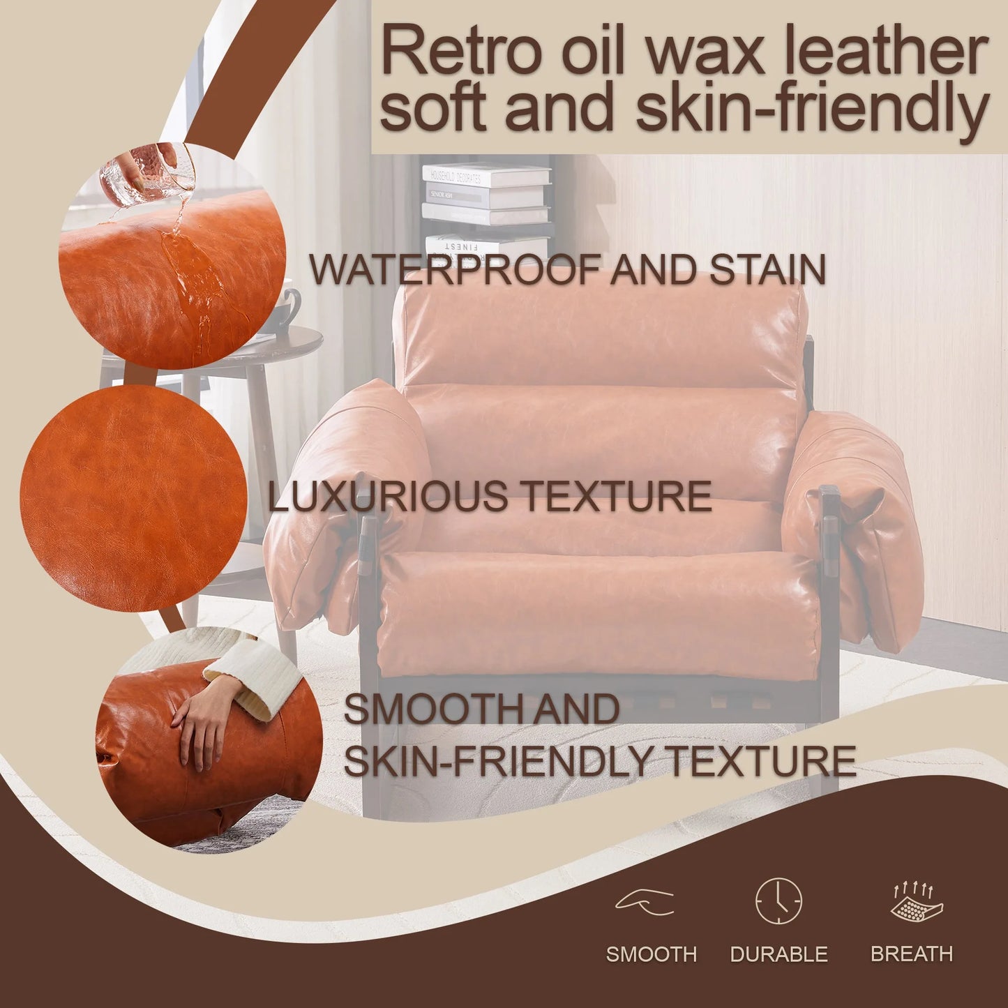 Medieval modern style lounge chair, removable armrests, vintage oil wax leather sofa chair, vintage style decorative chair, suitable for living room, study, office.Antique Black detail view 37