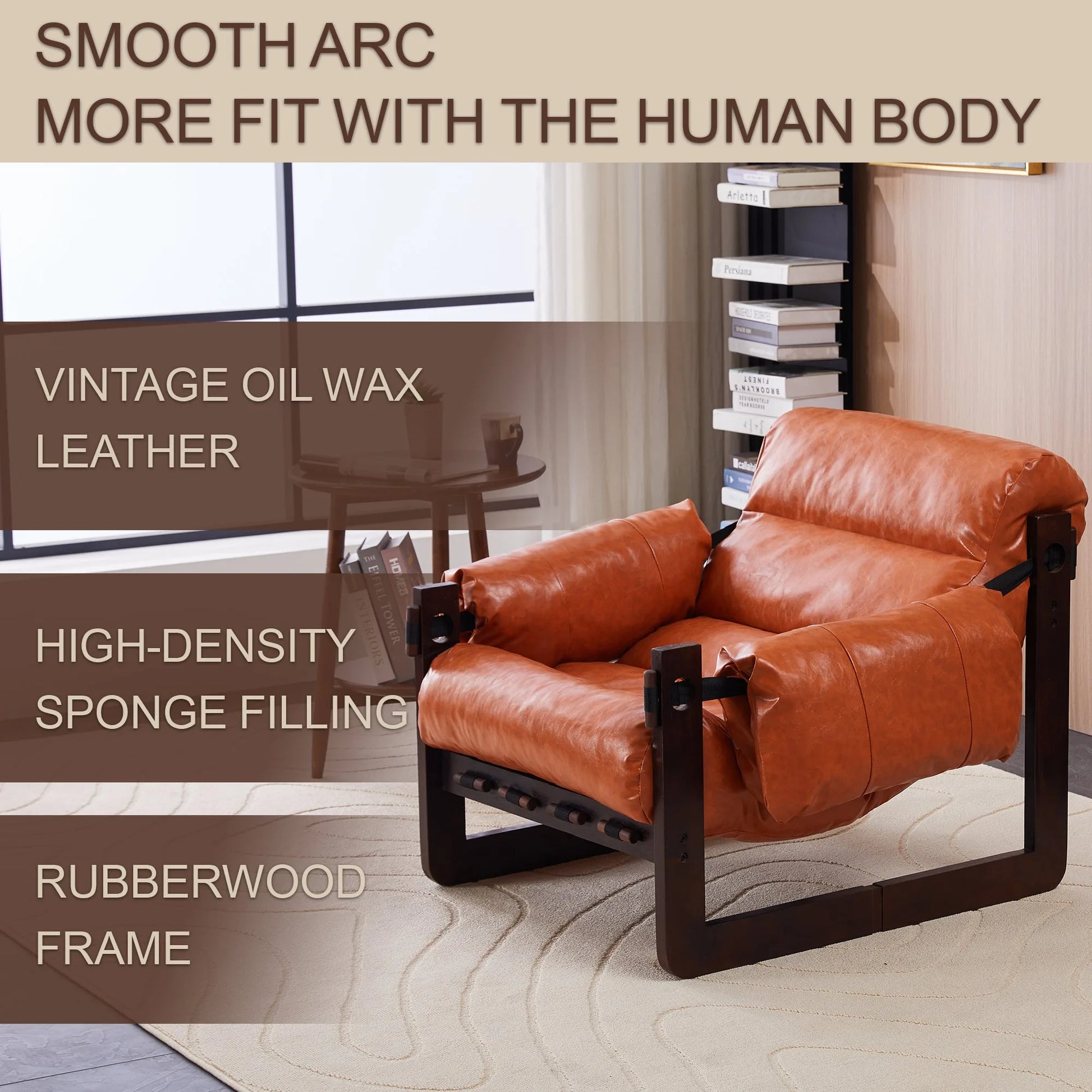 Medieval modern style lounge chair, removable armrests, vintage oil wax leather sofa chair, vintage style decorative chair, suitable for living room, study, office.Antique Black detail view 38