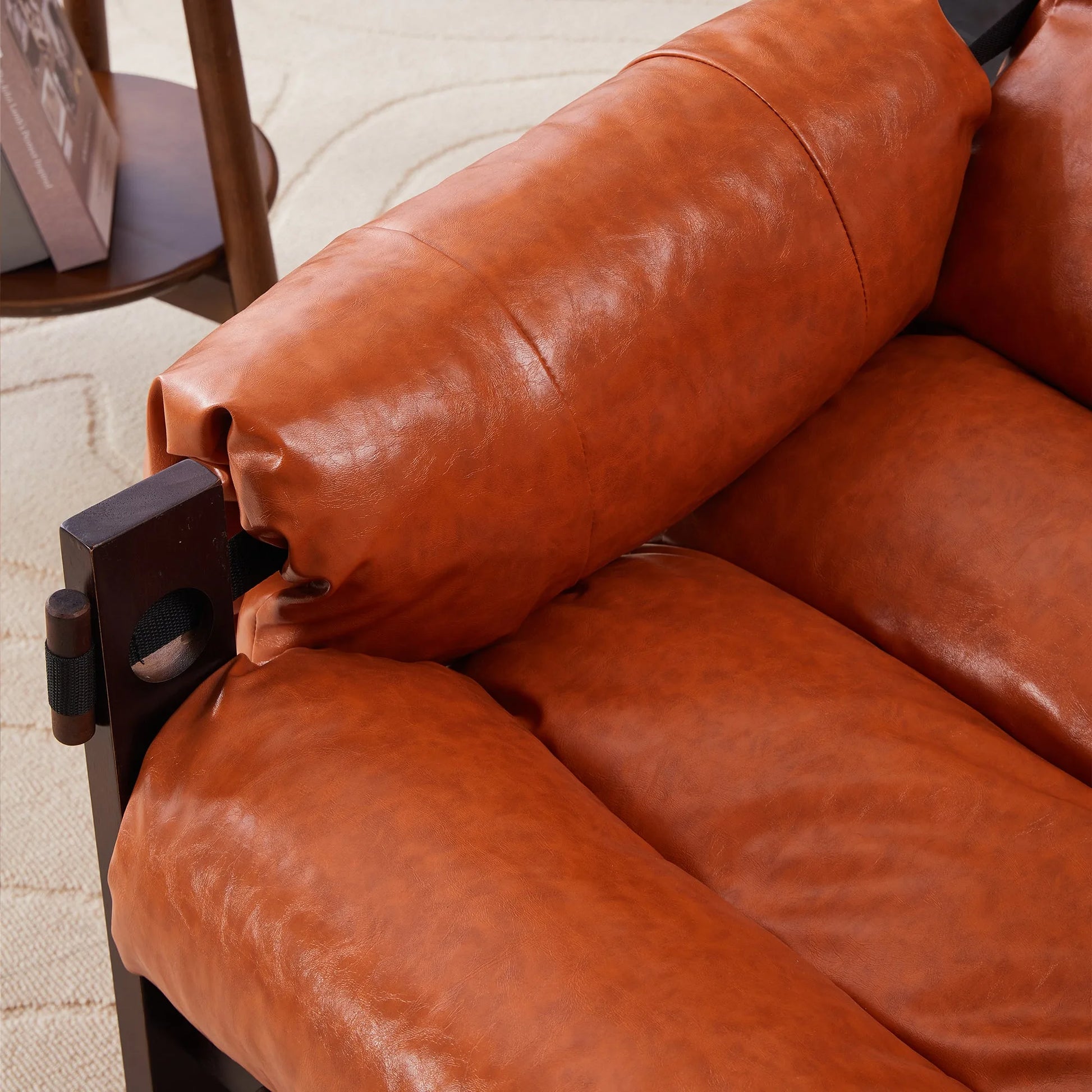 Medieval modern style lounge chair, removable armrests, vintage oil wax leather sofa chair, vintage style decorative chair, suitable for living room, study, office.Antique Black detail view 46