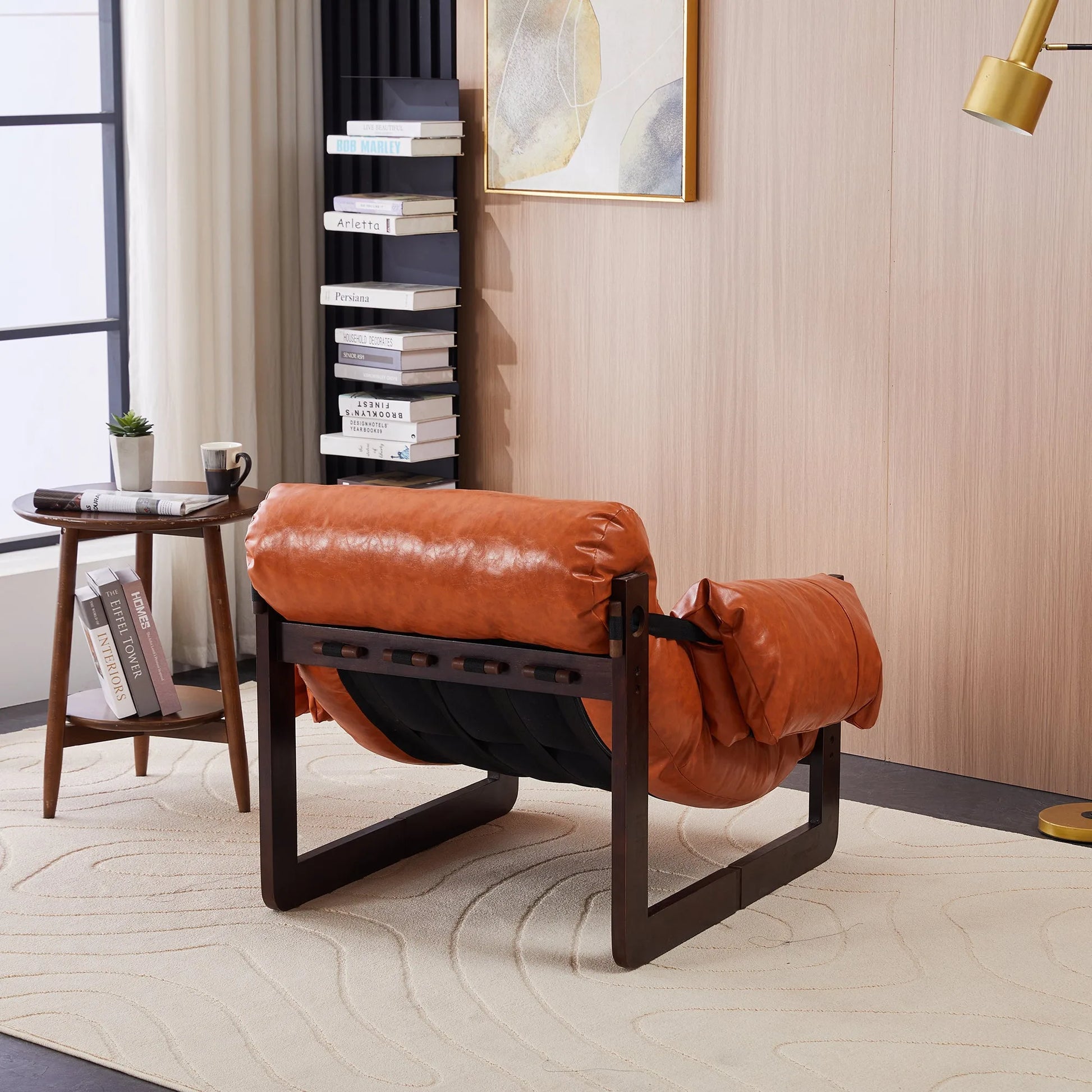 Medieval modern style lounge chair, removable armrests, vintage oil wax leather sofa chair, vintage style decorative chair, suitable for living room, study, office.Antique Black detail view 47