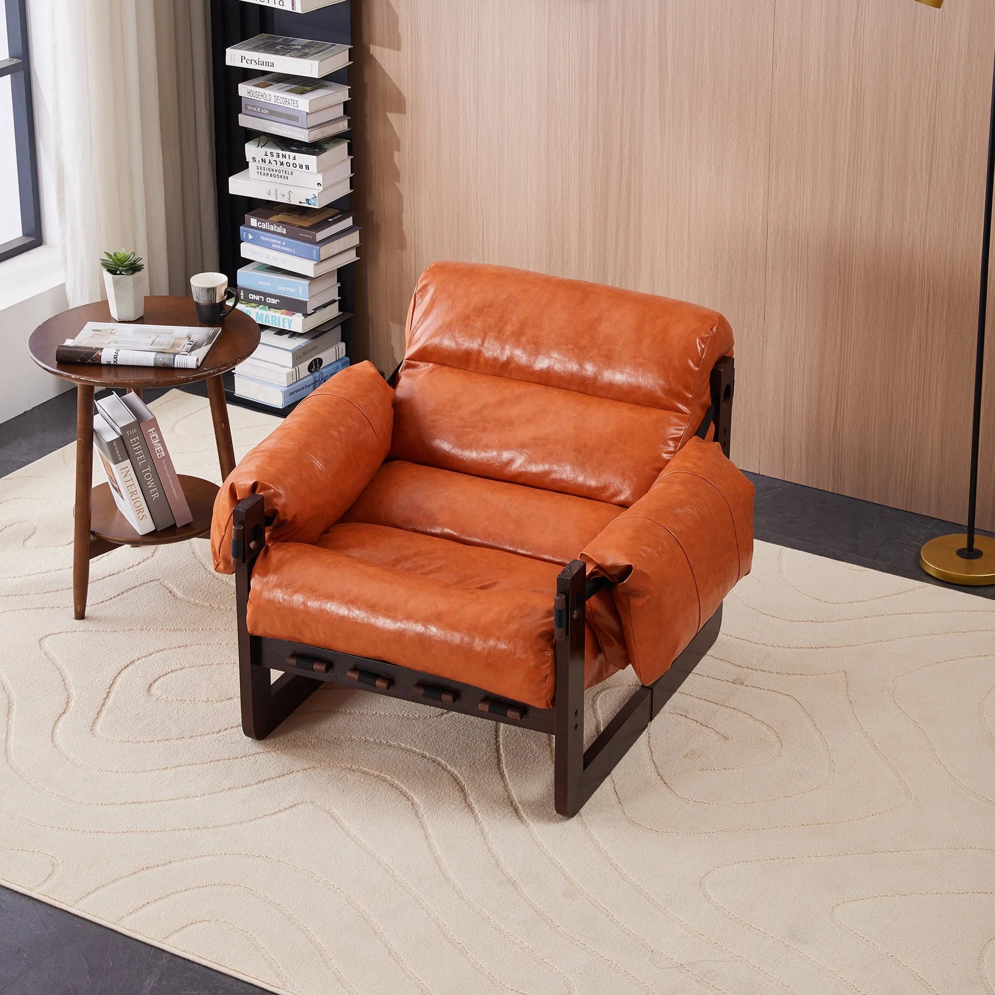 Medieval modern style lounge chair, removable armrests, vintage oil wax leather sofa chair, vintage style decorative chair, suitable for living room, study, office.Antique Black detail view 48