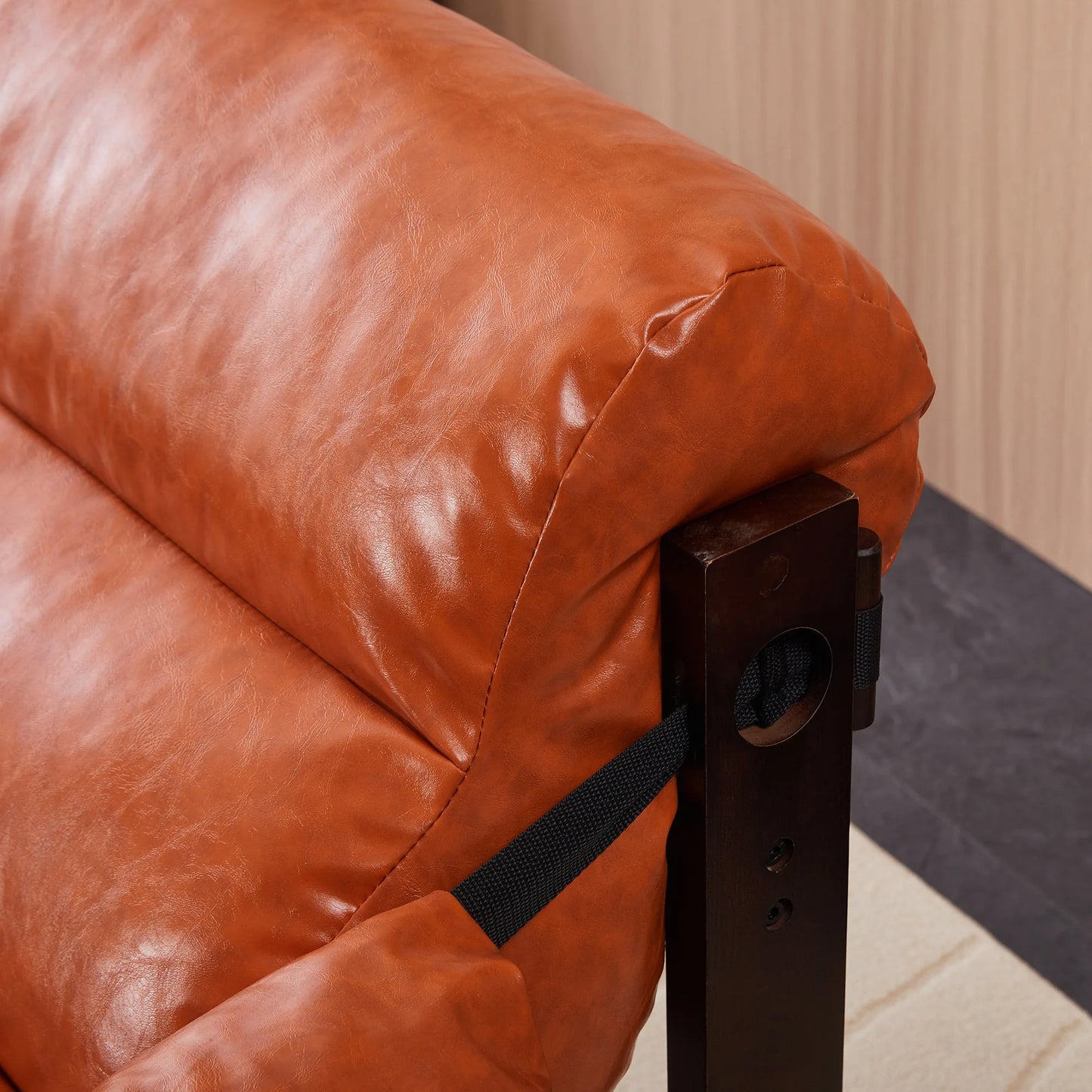 Medieval modern style lounge chair, removable armrests, vintage oil wax leather sofa chair, vintage style decorative chair, suitable for living room, study, office.Antique Black detail view 50