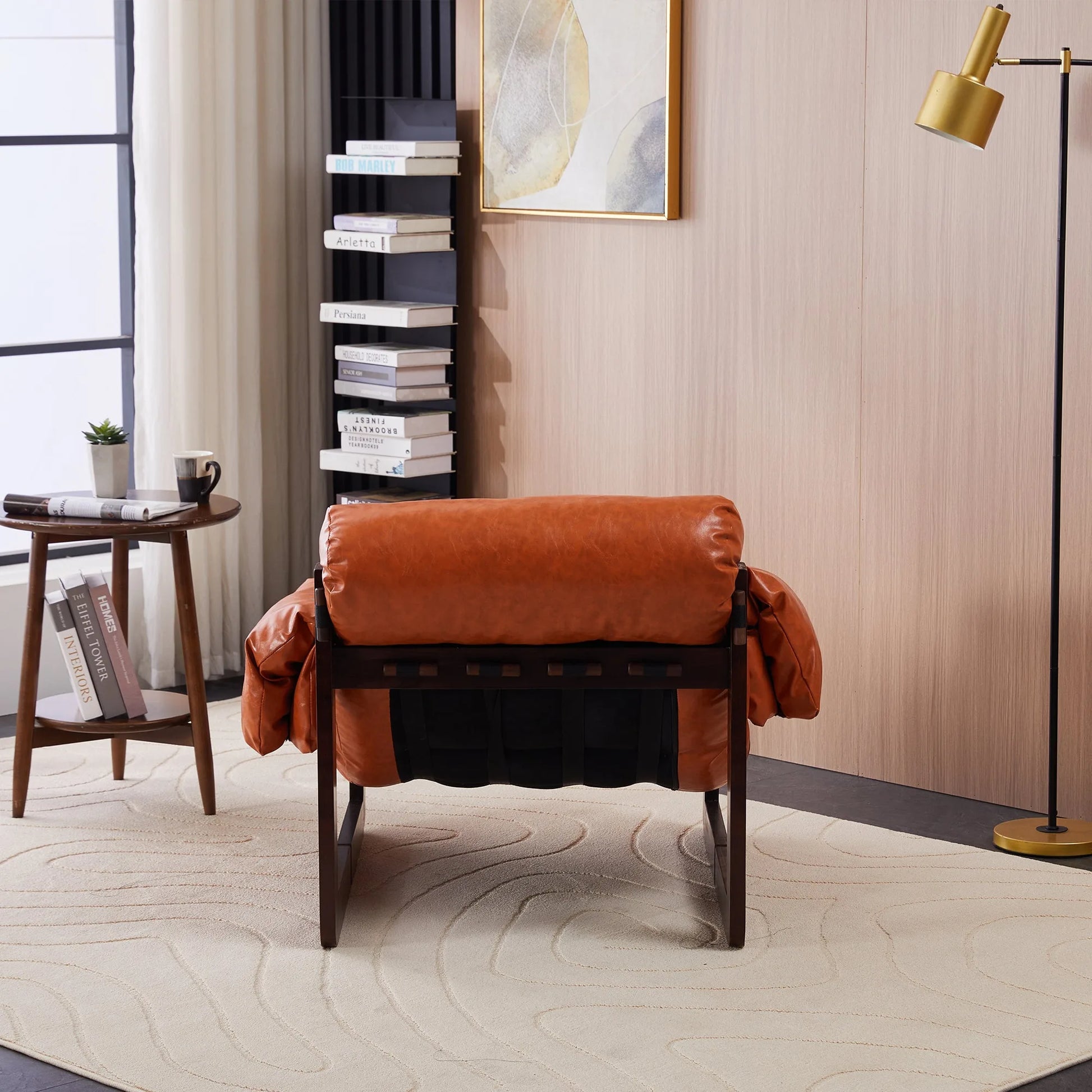 Medieval modern style lounge chair, removable armrests, vintage oil wax leather sofa chair, vintage style decorative chair, suitable for living room, study, office.Antique Black detail view 51