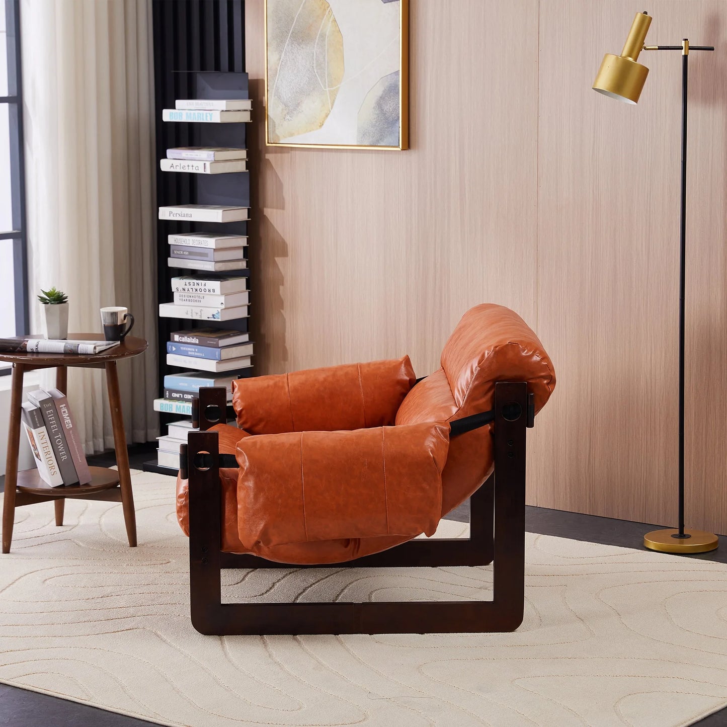 Medieval modern style lounge chair, removable armrests, vintage oil wax leather sofa chair, vintage style decorative chair, suitable for living room, study, office.Antique Black detail view 52