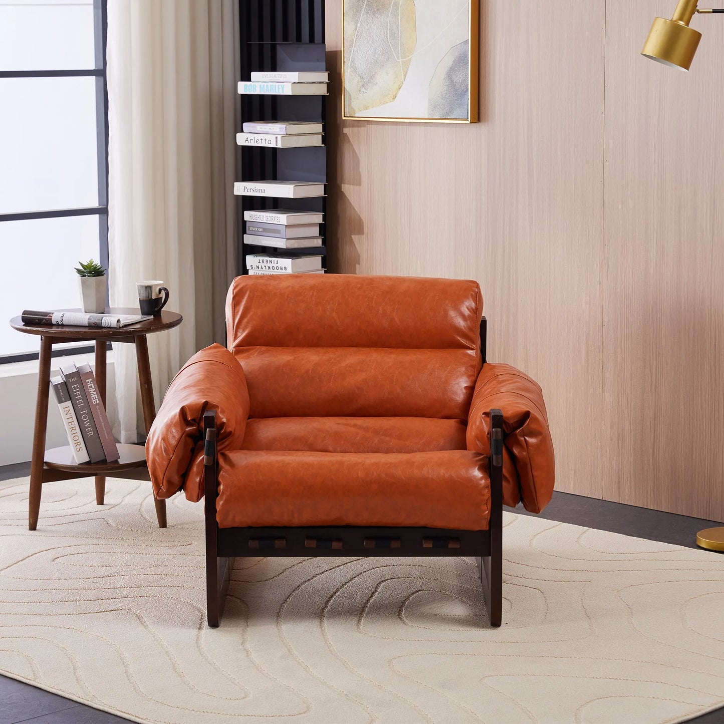 Medieval modern style lounge chair, removable armrests, vintage oil wax leather sofa chair, vintage style decorative chair, suitable for living room, study, office.Antique Black detail view 53
