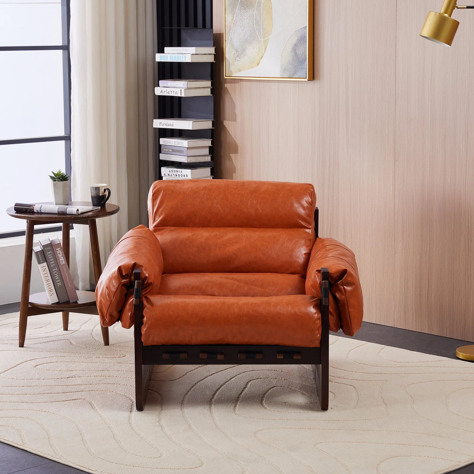 Medieval modern style lounge chair, removable armrests, vintage oil wax leather sofa chair, vintage style decorative chair, suitable for living room, study, office.Antique Black detail view 53