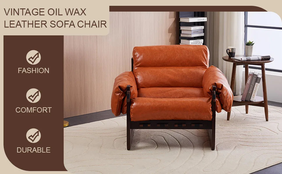 Medieval modern style lounge chair, removable armrests, vintage oil wax leather sofa chair, vintage style decorative chair, suitable for living room, study, office.Antique Black detail view 63