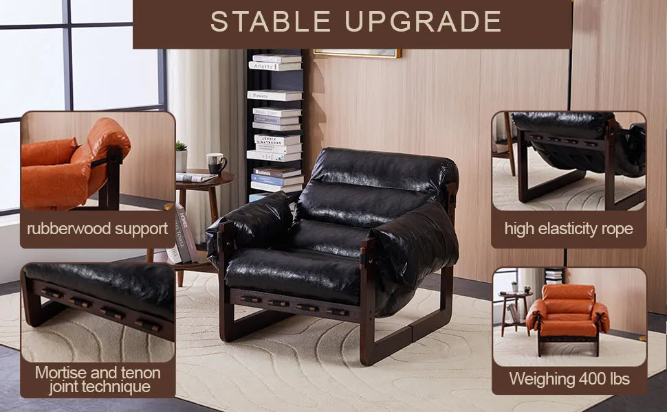 Medieval modern style lounge chair, removable armrests, vintage oil wax leather sofa chair, vintage style decorative chair, suitable for living room, study, office.Antique Black detail view 66