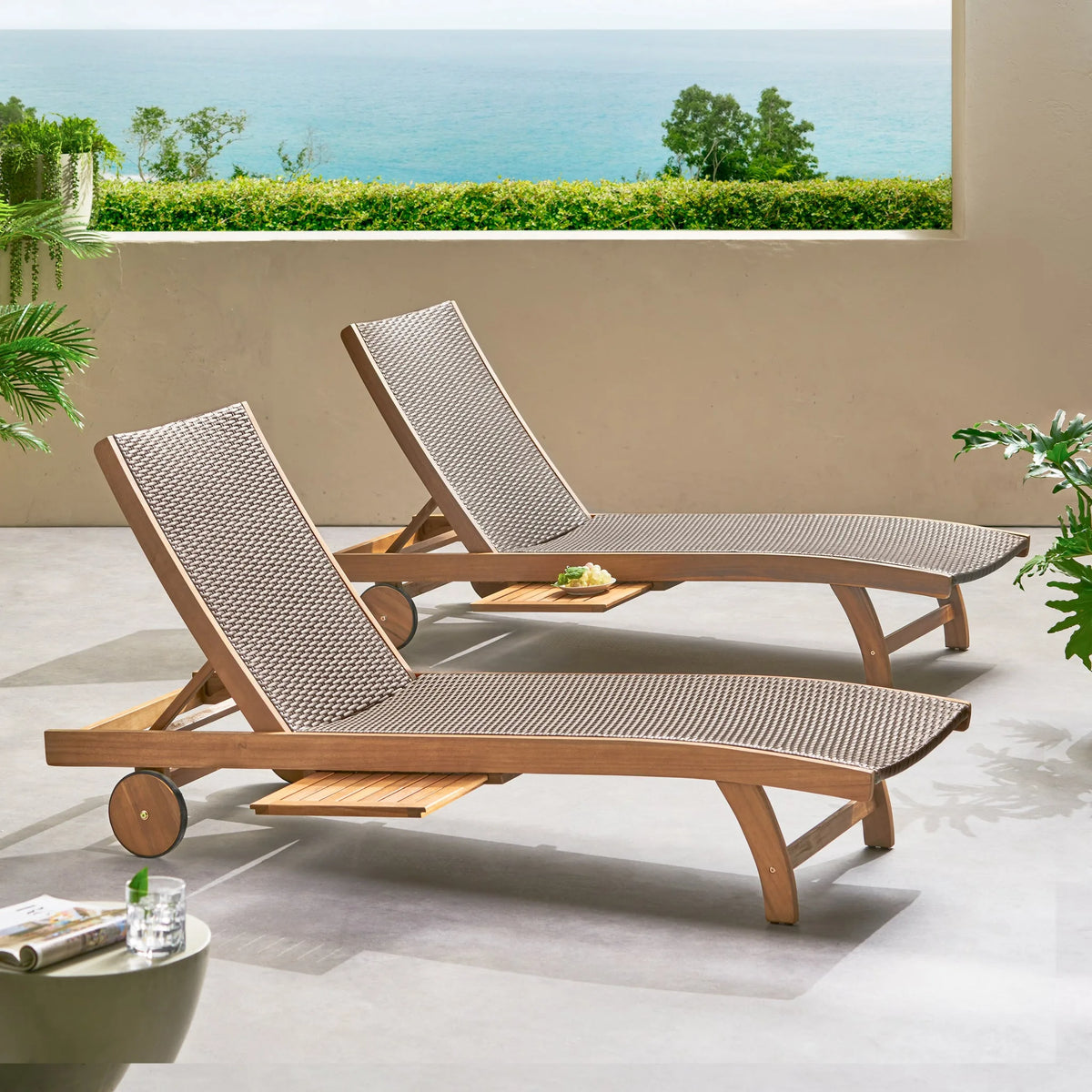 Banzai Set of 2 Chaise Lounges with Pull-Out Trays